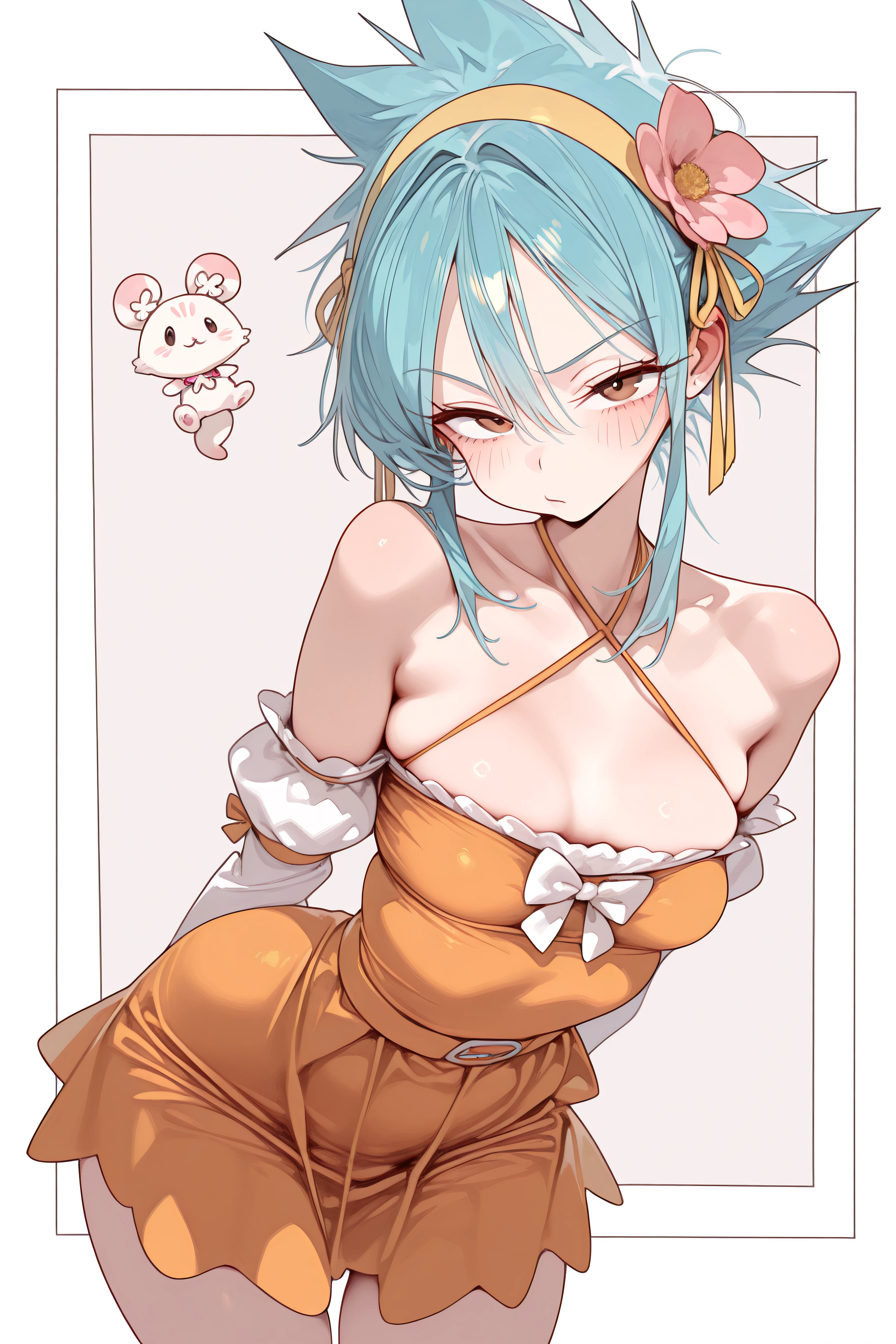 safe_pos, very awa, masterpiece, good aesthetic, best quality, absurdres, hyper details, beautiful, gorgeous, very awa, masterpiece, good aesthetic, best quality, absurdres,
medium hair, brown hair, brown eyes, hair between eyes
LiliAdventurer, torn shirt, hood, sleeveless shirt, crop top, red shirt, white shirt, miniskirt, red skirt, open fly, open belt, brown belt, brown gloves, torn thighhighs, black thighhighs