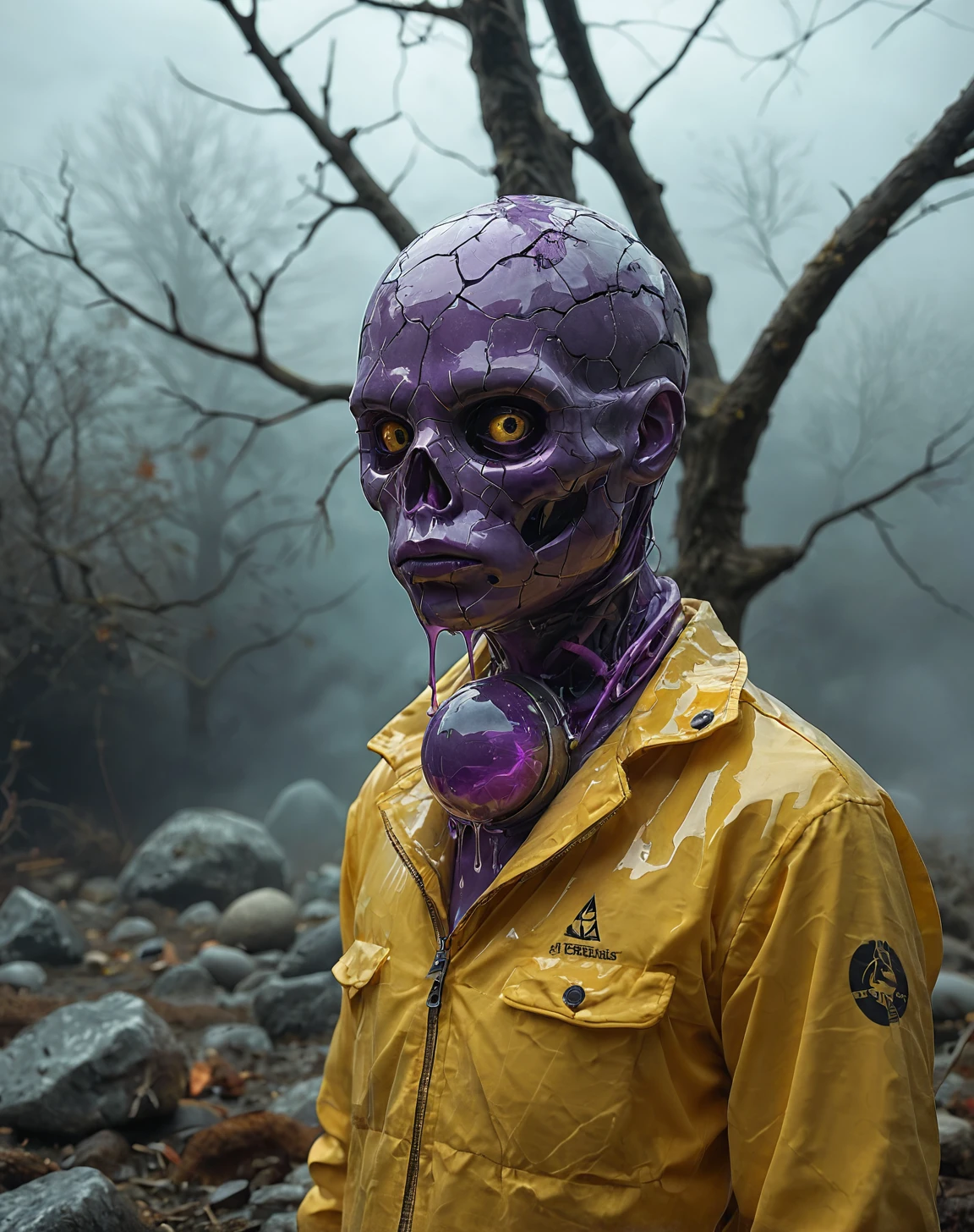 Environment is flooded with (Liquid Marble:1.3). Some environmental elements morphs into the beige (liquid marble:1.3) with golden veins detailing. Voronoi patterns and milky-violet-ochre rich colors dominates the scene.
waist-up portrait of (faceless:1.7) man creature with a strange, liquid marble mask. orange and purple colors. creature wear in sporty tracksuit.
<lora:GeekyXL_Liquid_Marble:0.35> <lora:sphere_roots_fog-000034:0.15> tree, rock, eerie, dense fog, large spherical structure, cracked stone, central sphere, jagged rocks, yellow raincoat, otherworldly, Dominating the center, large egg-like structure, branches, roots, selective color effect, warm-yellow, violet, green,
BREAK (finest details, hires, high quality, realistic colors, true color palette:1.15), (score_9, score_8_up, source_photo, source_real, rating_explicit, high details. source_photo. content_realistic. analog_photograph:1.1). eyedetailpxl,
BREAK
<lora:detailed_notrigger:0.35>