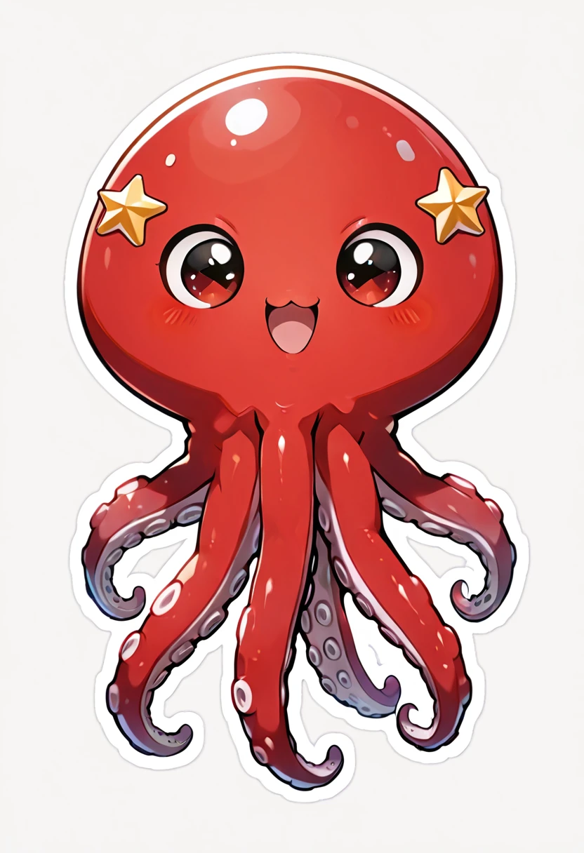 solo, looking at viewer, blush, smile, open mouth, simple background, white background, full body, :d, shiny, grey background, star (symbol), no humans, :3, tentacles, outline, octopus ,<lora:KawaiiKritterIXL:1.0>,