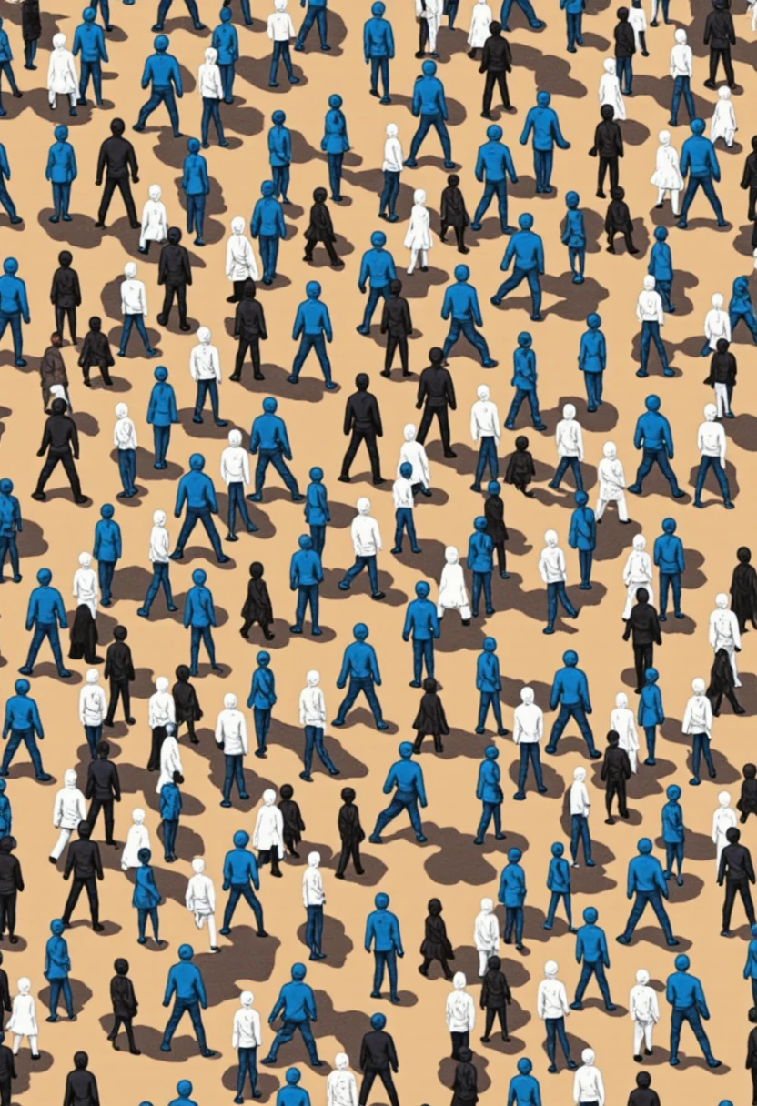 <lora:Pieper-Geometrics-Perspective:0.8>,A tessellation of human figures walking in opposite directions, Tessellations and Patterns,