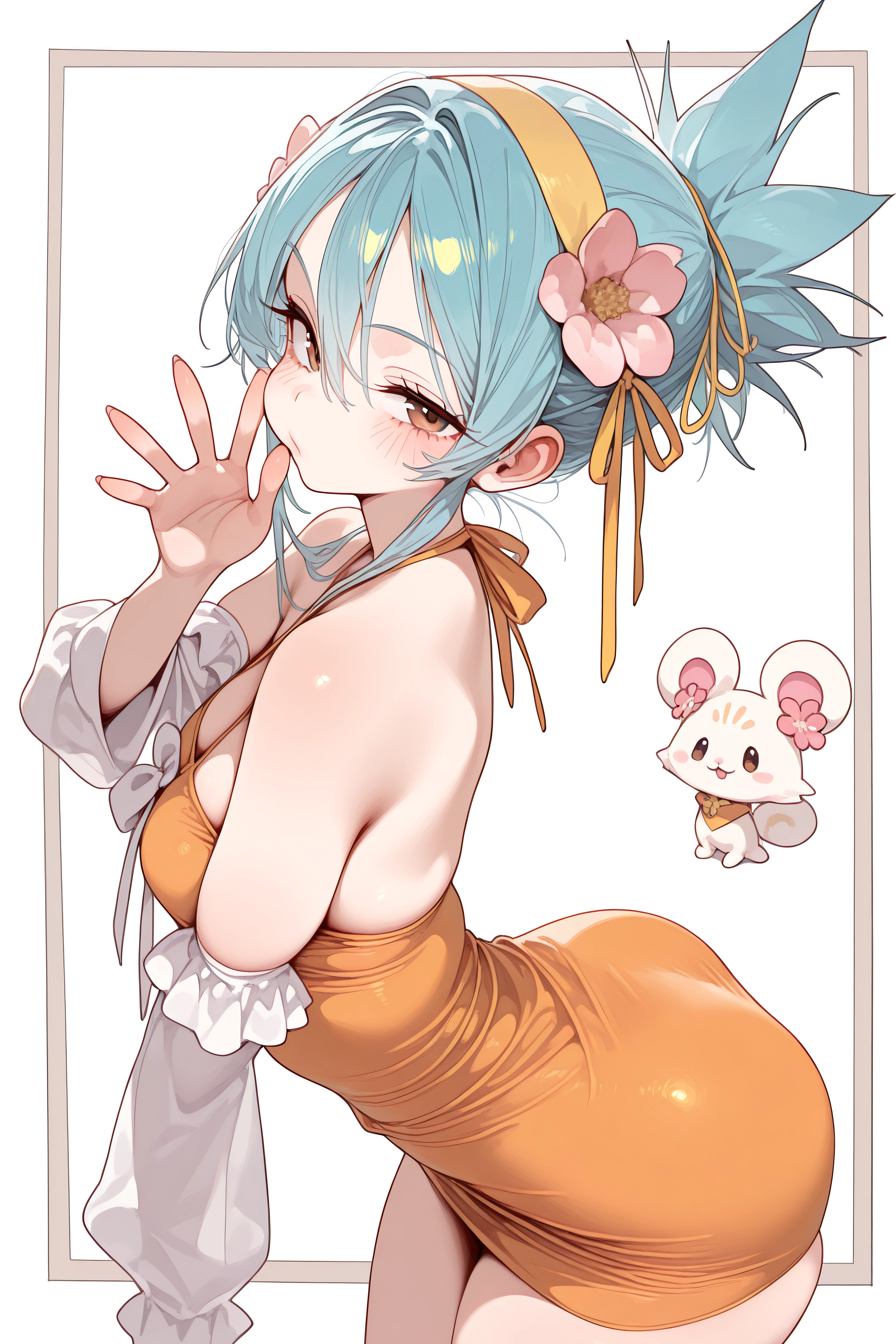 safe_pos, very awa, masterpiece, good aesthetic, best quality, absurdres, hyper details, beautiful, gorgeous, very awa, masterpiece, good aesthetic, best quality, absurdres,
|| 13. YomamaNgerma66, cleavage, navel cutout, red headphones, clothing cutout, red scarf, orange clothes, long sleeve, yellow elbow gloves, short dress, ||white boots