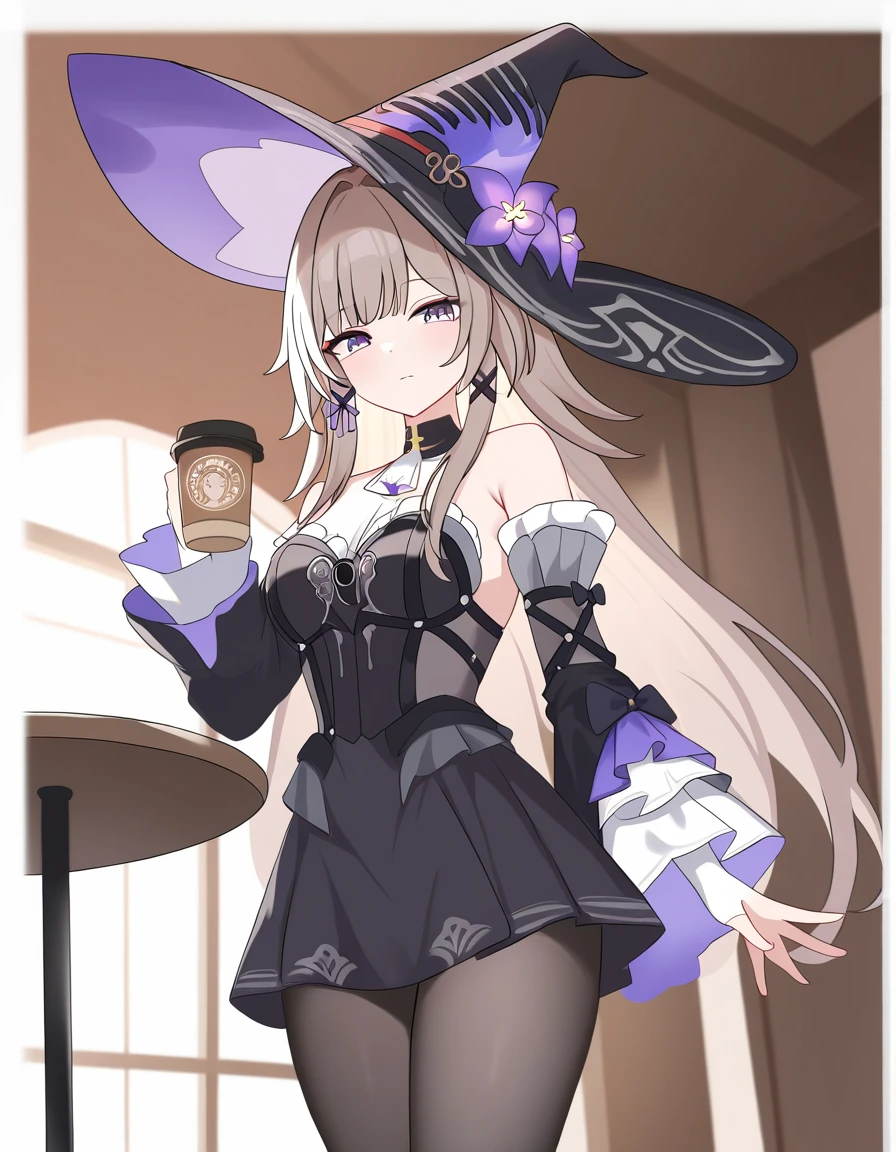 best qualityer,tmasterpiece,Ultimate resolution,downy,Extremely colorful,Colorful,The Witch,Long silver-blue hair,hair-bun,a matural female,Witch long-distance running,Magic Hat,Golden Hoop Stick,snow country,Lost snow,Normal posture