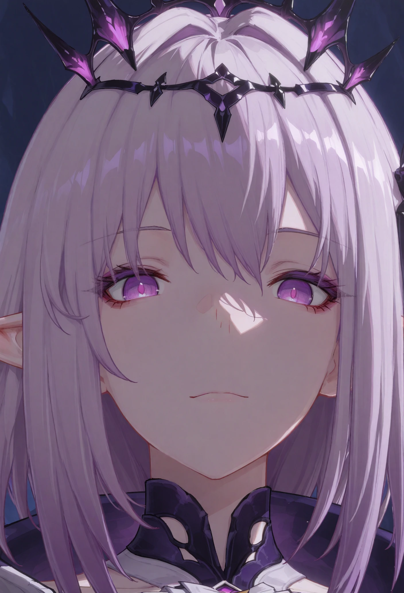 1girl, castorice, pointy ears,
from front, facing viewer, tiara, close-up, purple eyes, looking at viewer,
masterpiece, <lora:castorice10:0.85>,