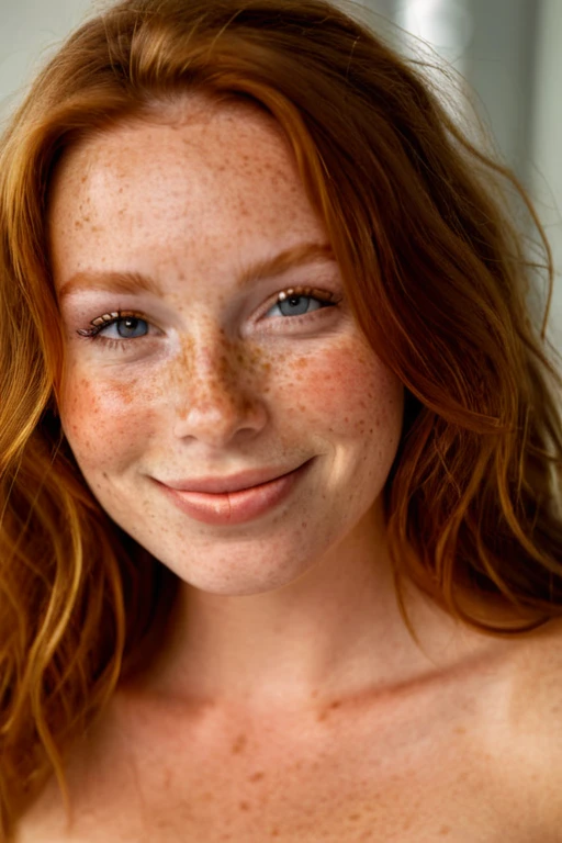 masterpeice, best quality, ultra realistic, freckles, freckled skin, 1girl, solo, long hair, looking at viewer, cleavage, jewelry, seductive smile, lips, hazel brown eyes, freckles, realistic, <lora:Freckles_XL:1>