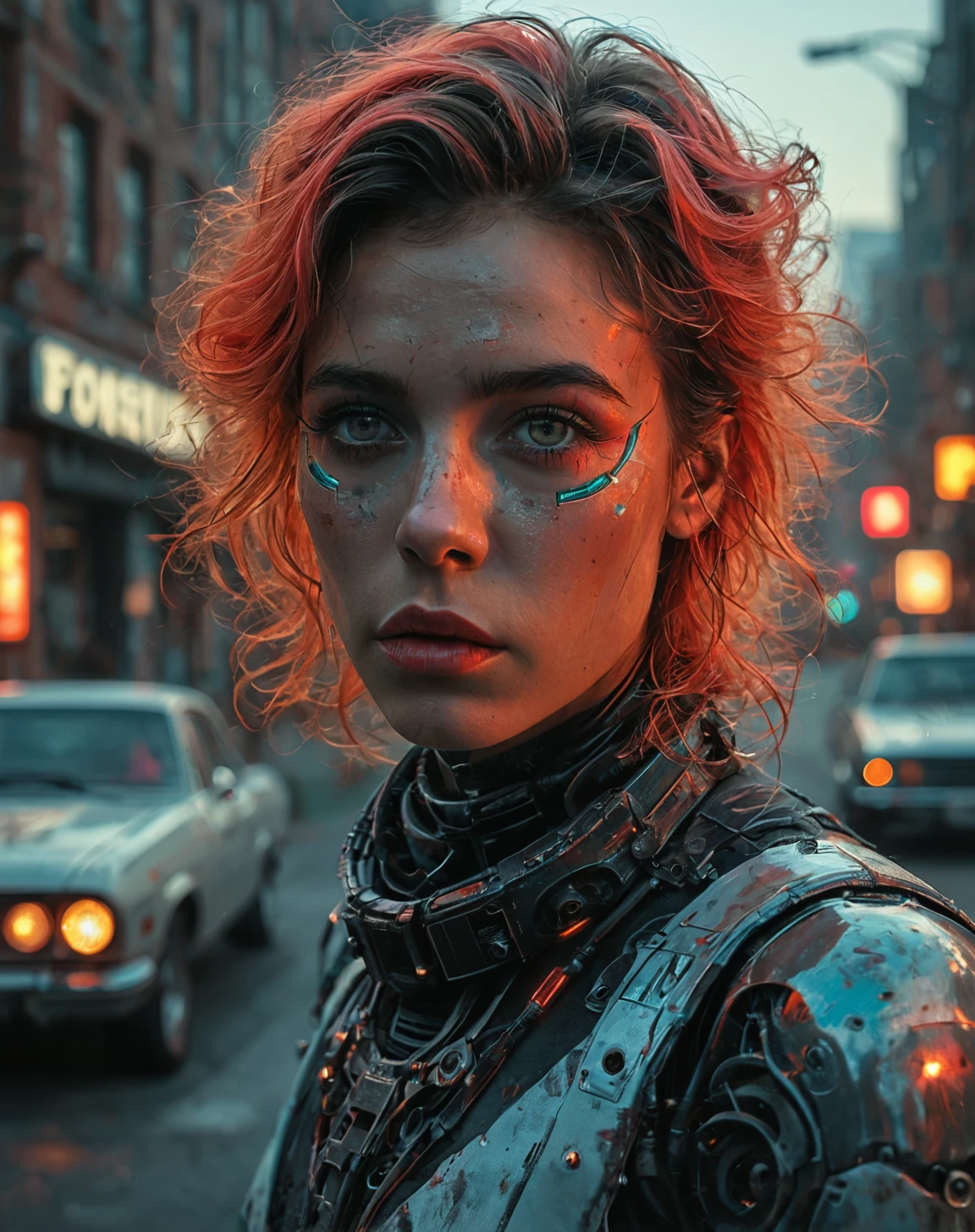 concept art An epic and brutal car design with a retro-futuristic aesthetic, featuring sharp, angular shapes and a rugged, metallic exterior. The car is surrounded by a surreal, high-contrast landscape, such as a neon-lit wasteland or a fiery battlefield. The lighting is intense and dynamic, casting long shadows and creating an ominous, powerful atmosphere. highly detailed
BREAK (finest details, hires, high quality, realistic colors, true color palette:1.15), (score_9, score_8_up, source_photo, source_real, rating_explicit, high details. source_photo. content_realistic. analog_photograph:1.1).  eyedetailpxl,
BREAK  
 DynaPortrait_PDXL ffacedetailxl hairdetailpxl  NeonCity_PDXL
