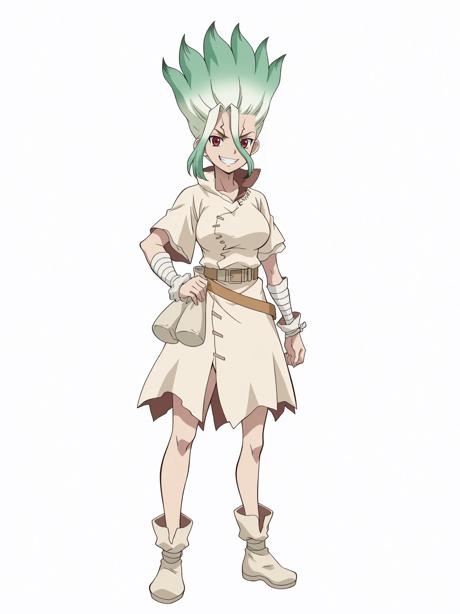 zPDXL, score_9, score_8_up, score_7_up, 1girl, solo, rcklgnd, mature woman, small breasts, very long hair, grey hair, feminine, scars, facial scar, lipstick, full body, looking at viewer, standing, harpy, evil, bird legs, leaves