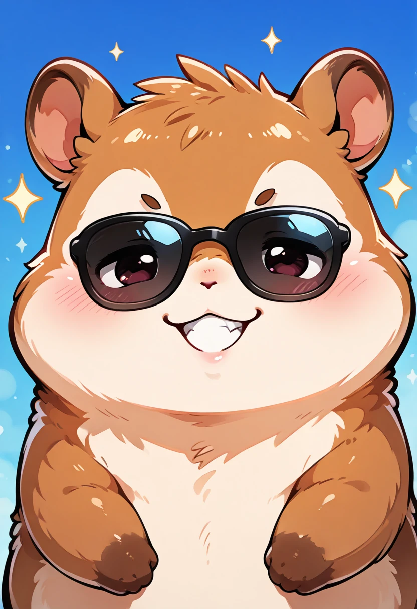 (sunglasses, meme, smug, smirk, teeth), sparkle, solo, looking at viewer, blush, smug, animal focus, hamster ,<lora:KawaiiKritterIXL:0.8>,