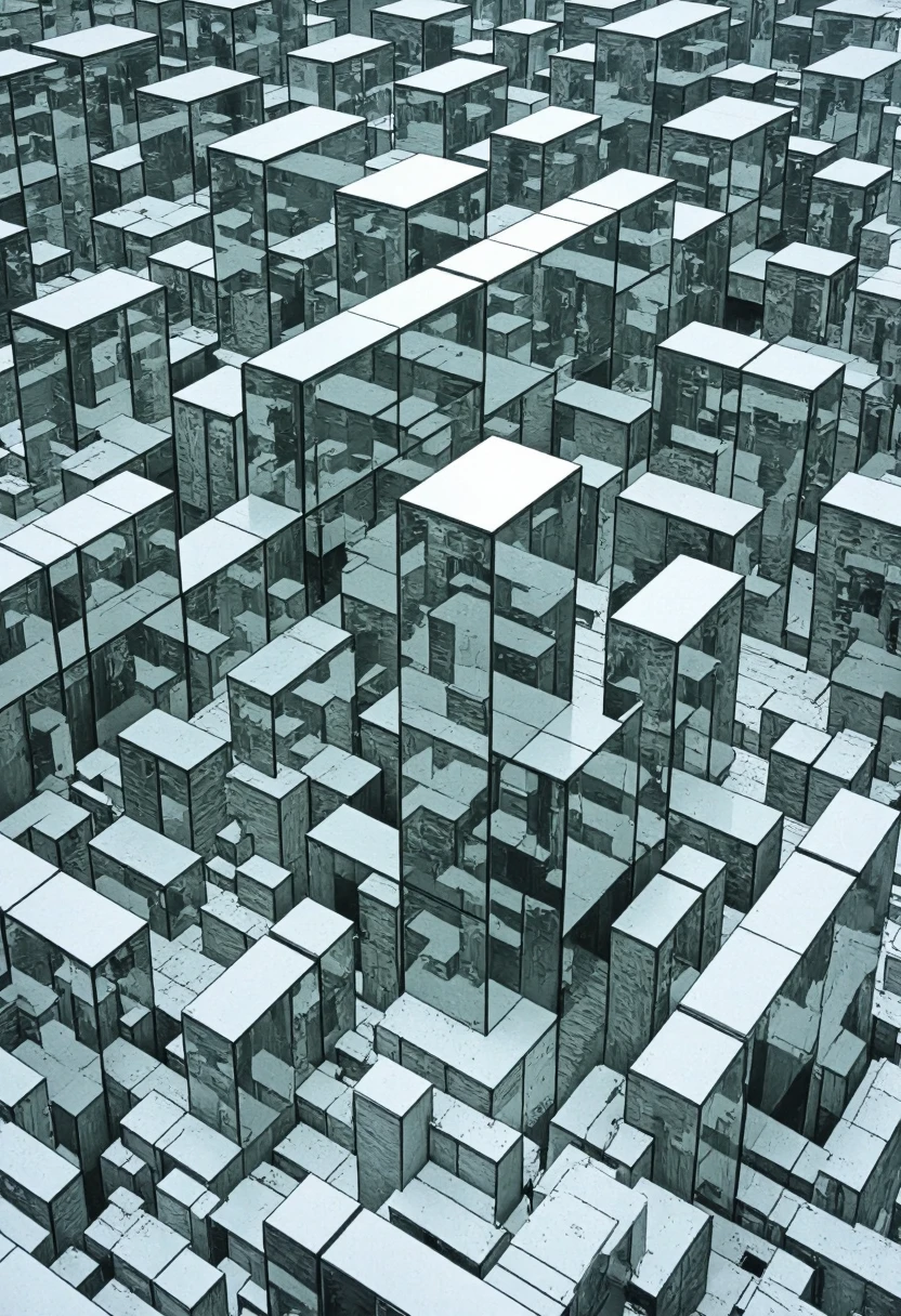 <lora:Pieper-Geometrics-Perspective:0.8>,A labyrinth of glass panels reflecting distorted versions of reality, Reflections and Mirrors,