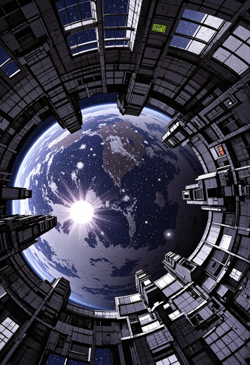 <lora:Pieper-Geometrics-Perspective:0.8>,A space station with architecture that bends physics, Fantasy and Cosmic Themes,