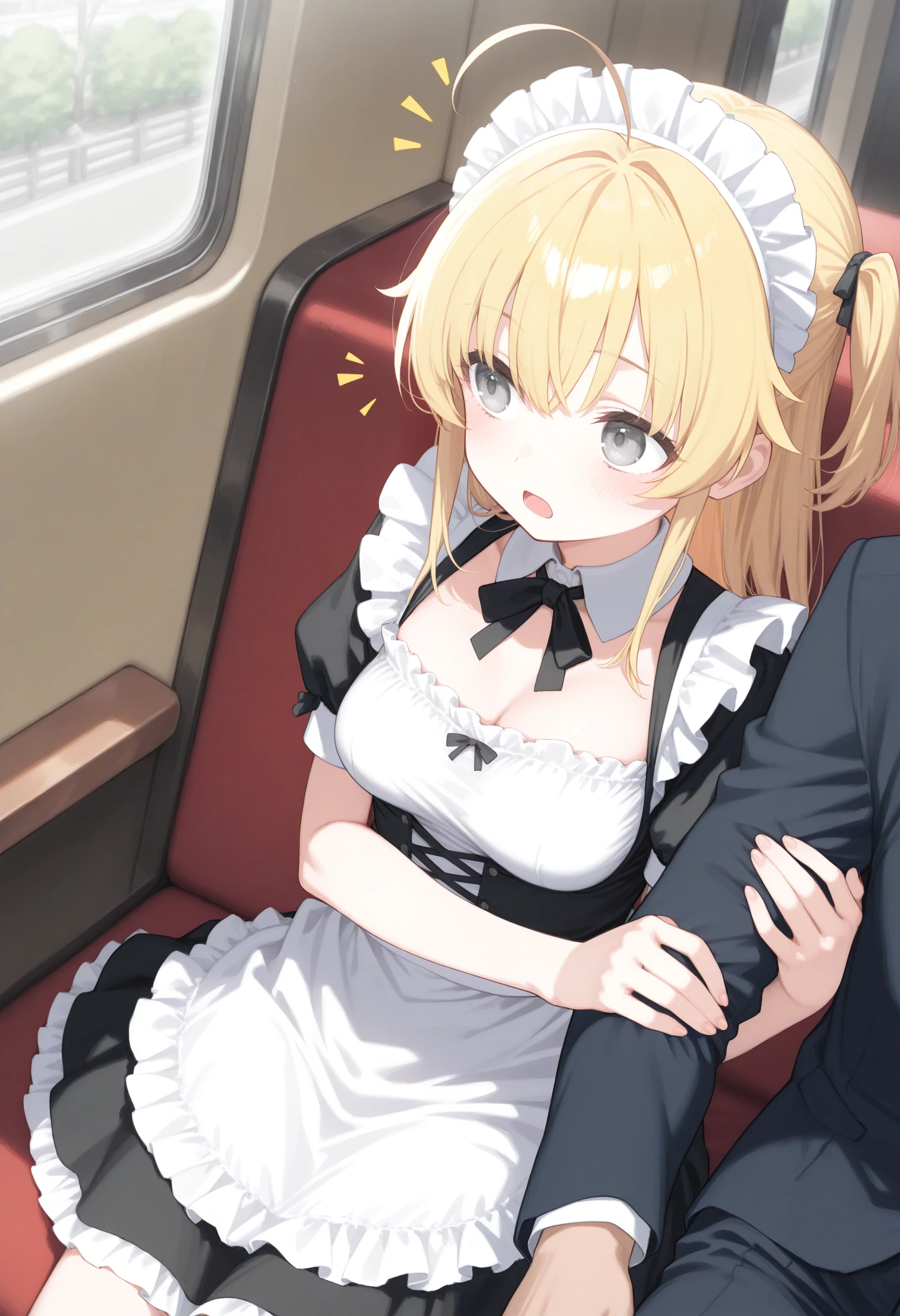 1girl,(sho \(sho lwlw\):0.7),(toosaka asagi:0.5),(sincos:0.3),solo,
masterpiece, best quality, newest, absurdres, CG, anime, source anime, illustration,
maid, maid headdress,medium breasts,
arm hug,solo focus, out of frame, holding another's arm, <lora:armhug_Illust_v1:0.8>
dutch angle, wide shot, looking away, blonde hair, gray eyes,^^^, theater, open mouth, tired hair,