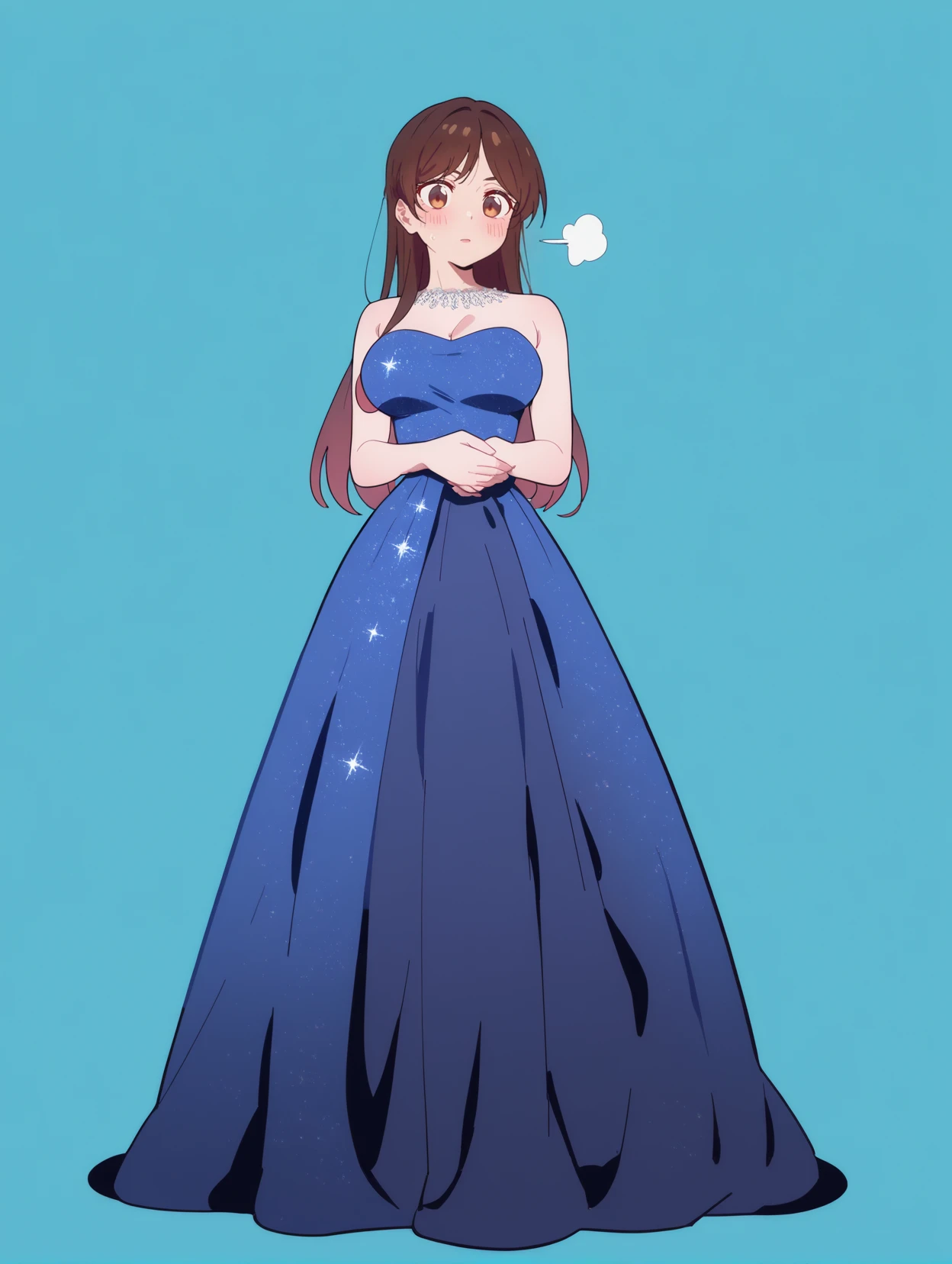 masterpiece,best quality,amazing quality,very aesthetic,absurdres,newest,
front view,full_shot,Sigh of relief,
ChinoseChizuruCYQL,1girl,solo,brown hair,long hair,bangs,brown eyes,large breasts,Magnificent ball gown with oversized floral appliqués and crystal embellishments,
full body,standing,finger_gun,,
powderblue background,simple background,
<lora:ponyv4_noob1_2_adamW:0.7>,<lora:semham4:0.8>,,<lora:ChinoseChizuruCYQL:1>,