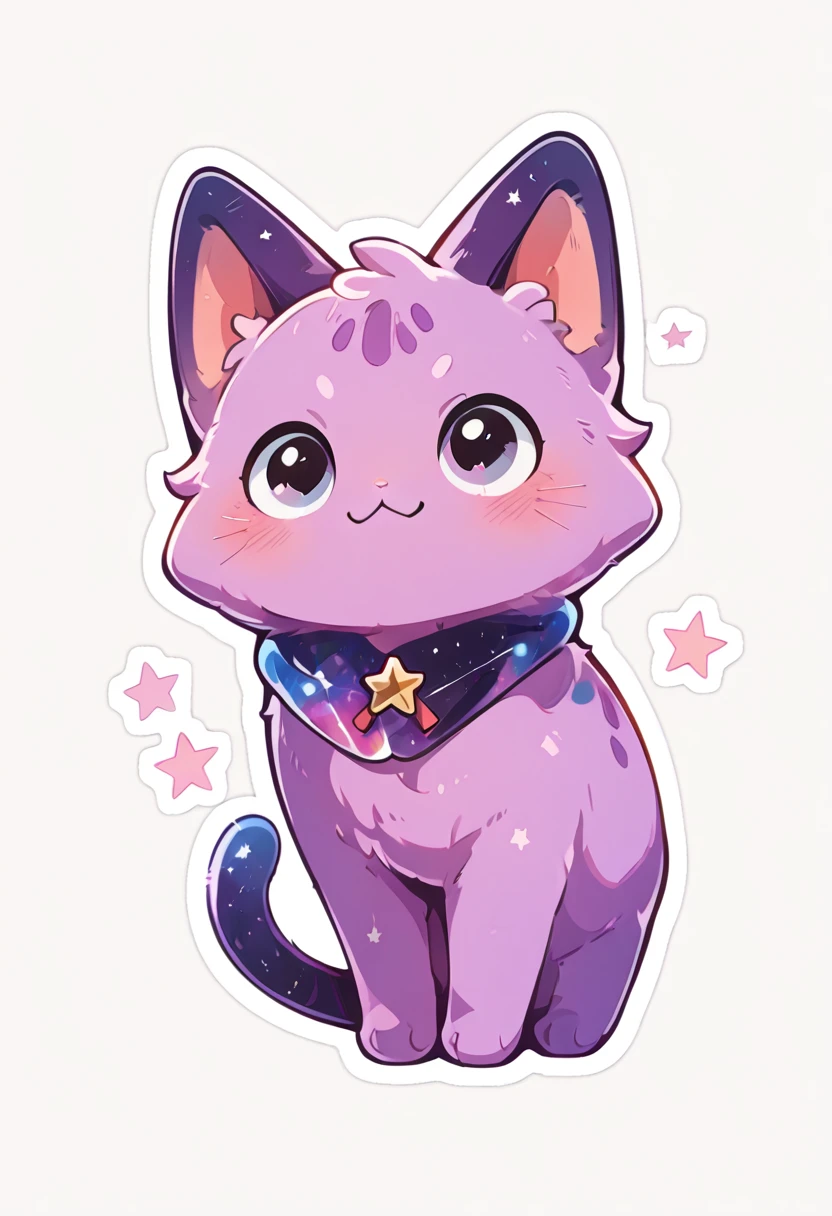 solo, blush, simple background, closed mouth, tail, full body, star (symbol), no humans, :3, animal, cat, outline, white outline, animal focus, purple cat, space, ,<lora:KawaiiKritterIXL:1.0>,