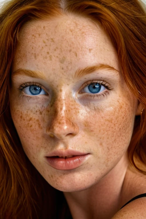 masterpeice, best quality, ultra realistic, freckles, freckled skin, 1girl, solo, long hair, looking at viewer, blue eyes, cleavage, jewelry, parted lips, lips, freckles, realistic, <lora:Freckles_XL:1>