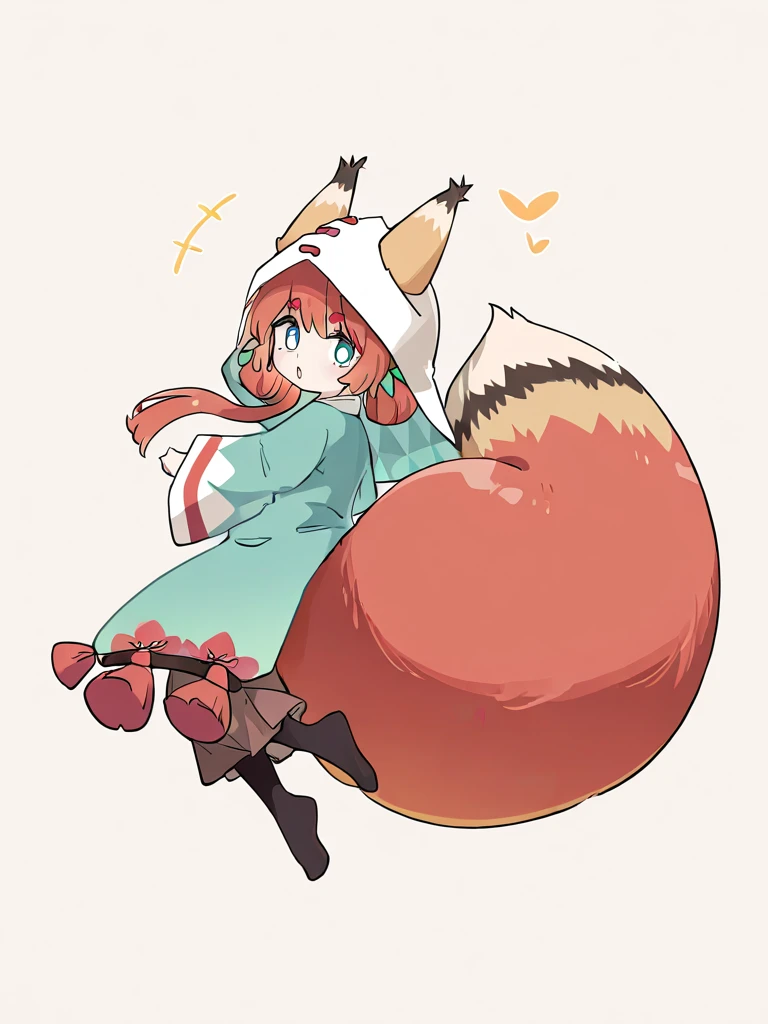 Young woman, Red hair, long hair, Hare ears, white clothes, Hare's Tail, red tail, carrot background
