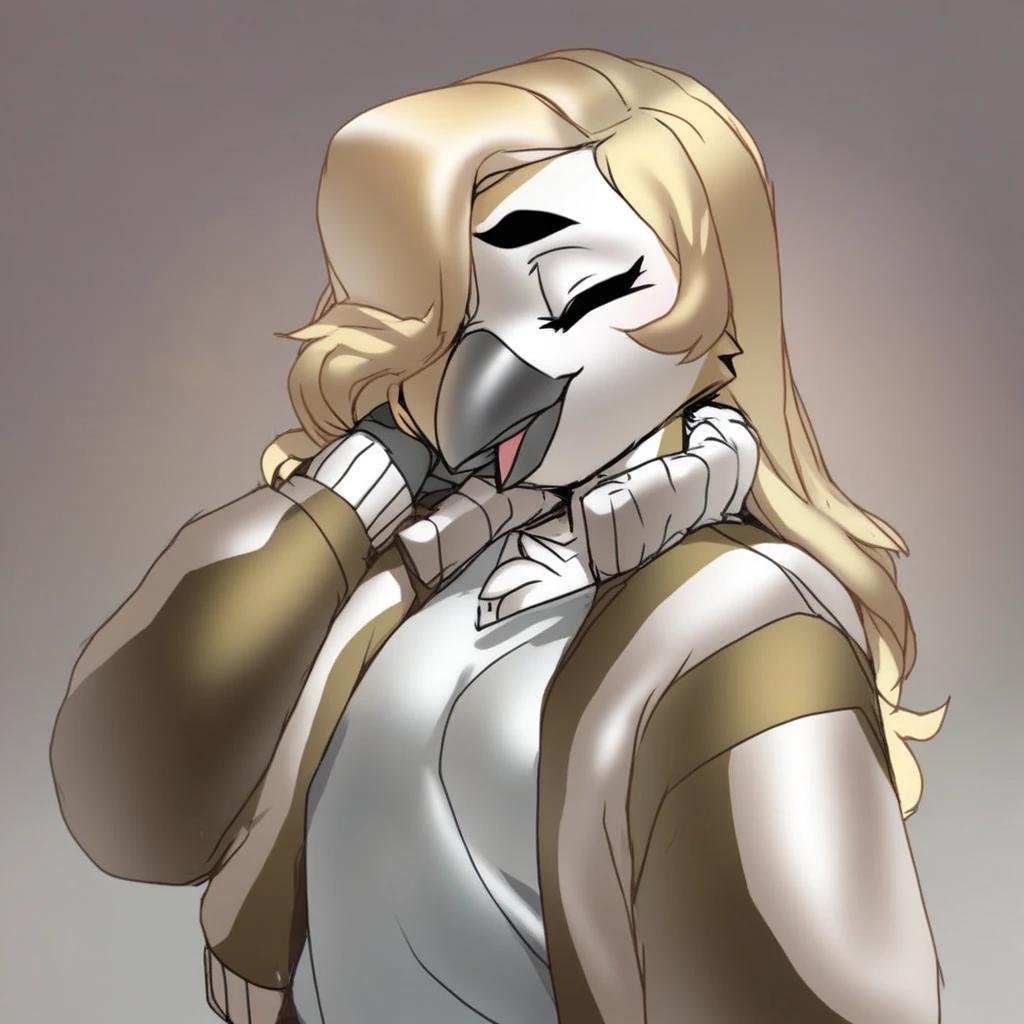 score_9, score_8_up, score_7_up, (by jailbird:1.5), (by kittydee:1.5), (by zummeng:1.5), masterpiece, best quality, (Furry Art: great tit:1.5), expressive eyes, feminine eyes, <lora:beautiful_detailed_eyes:1>, perfect face, feminine face, feminine body, black beak, multicolored body, yellow body, black colored down middle of body, black head, white cheeks, (blonde hair:1.5), (long hair), (one eye covered by hair), small breasts, (bomber jacket:1.5), (t-shirt:1), (googles),