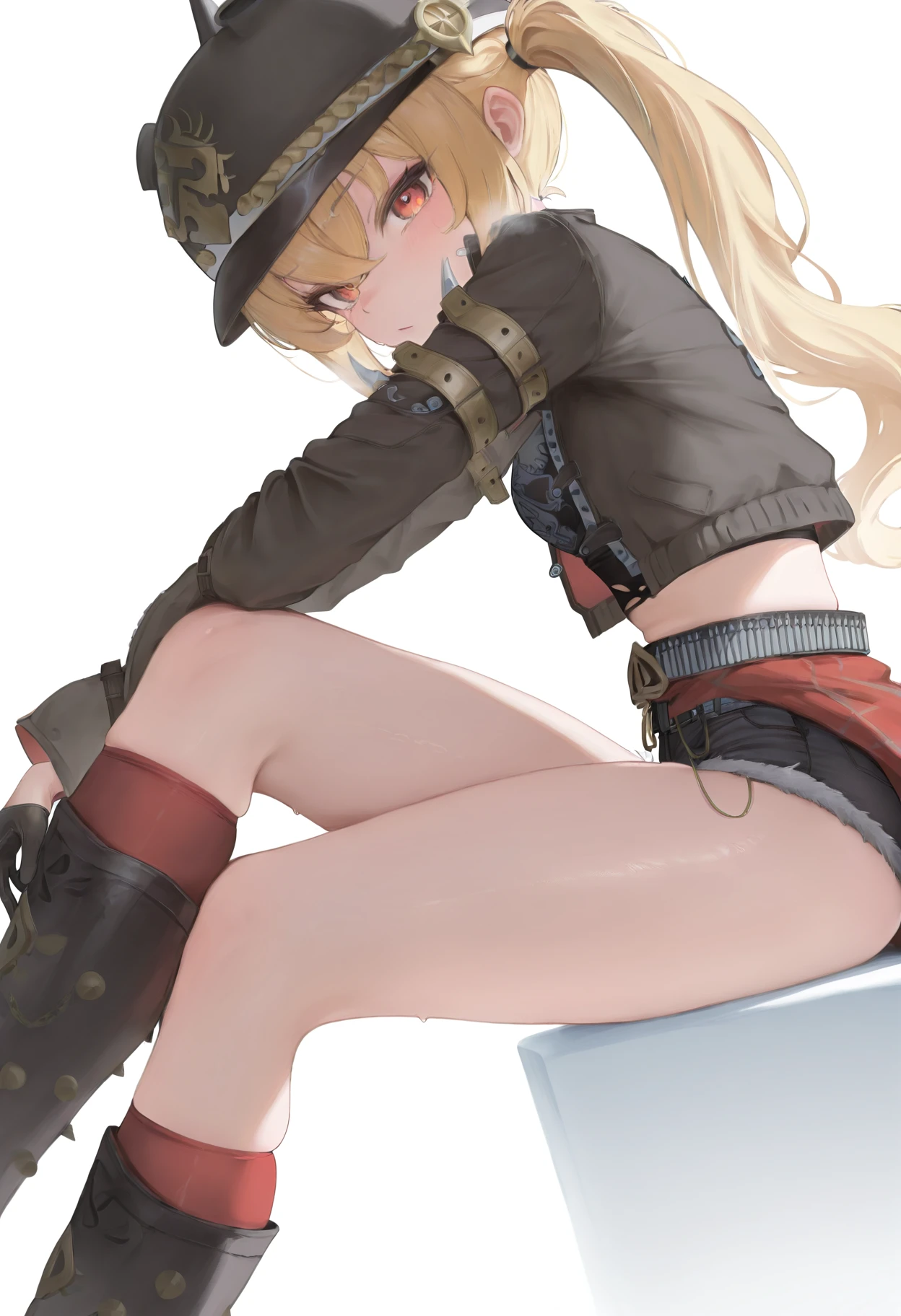 A bikini、girl in a hat,(masterpiece, best quality) detailed,silver accessories , Blonde ,elegant, Pointed ears ,Deep V one-piece swimsuit,Double tail,Waist-length hair,Smile,Star decoration,White lace socks,thorns,Rose,Vest line