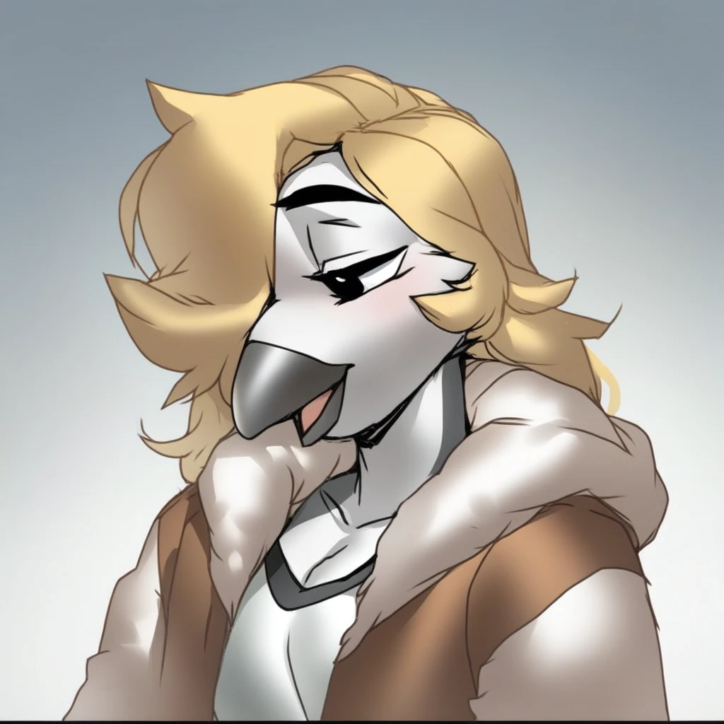 score_9, score_8_up, score_7_up, (by jailbird:1.5), (by kittydee:1.5), (by zummeng:1.5), masterpiece, best quality, (Furry Art: great tit:1.5), expressive eyes, feminine eyes, <lora:beautiful_detailed_eyes:1>, perfect face, feminine face, feminine body, black beak, multicolored body, yellow body, black colored down middle of body, black head, white cheeks, (blonde hair:1.5), (long hair), (one eye covered by hair), small breasts, (bomber jacket:1.5), (t-shirt:1), (googles),