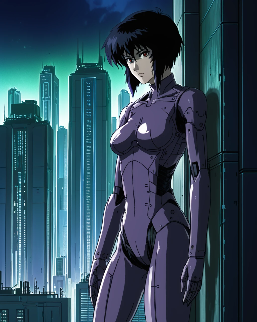 Movie Scenes, Kusanagi Motoko, ghost in the Shell, Detailed Background, masterpiece, 最high quality, high quality, High resolution, Absurd (Anime Scene, toon shading, Satoshi Kon, Ken Sugimori, Hiroshi Arakawa:1.2), (Anime Style, Manga Style:1.3), Low level of detail, sketch, Concept Art, Line art, Webtoon, manhwa, Written by hand, Defined Line, シンプルなcolor合い, Minimal, High Contrast, Linear configuration, Scalable artwork, Digital Art, High contrast shadows, Glow effect, Humorous illustrations, Large depth of field, masterpiece, color, Concept Art, Trending on Art Station, Vivid color, dramatic