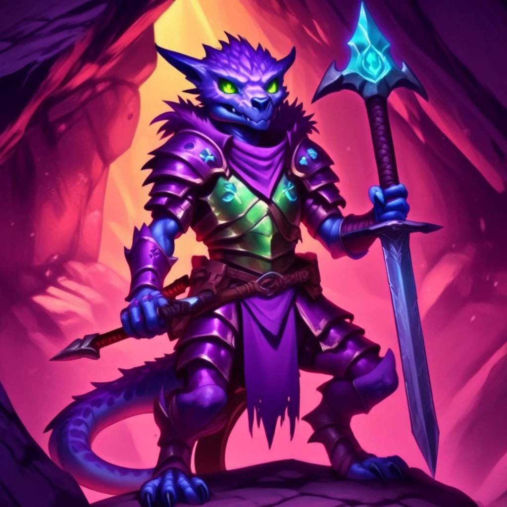 anime artwork <lora:Kobolds - sdxl1.0:1> armor, blood, furry male, green skin, holding book, holding sword, holding weapon, hood, kobolds, monster, no humans, scales, skull, solo, standing, tail, weapon, yellow eyes, deep cavern, background is purple amethyst mine . anime style, key visual, vibrant, studio anime, highly detailed