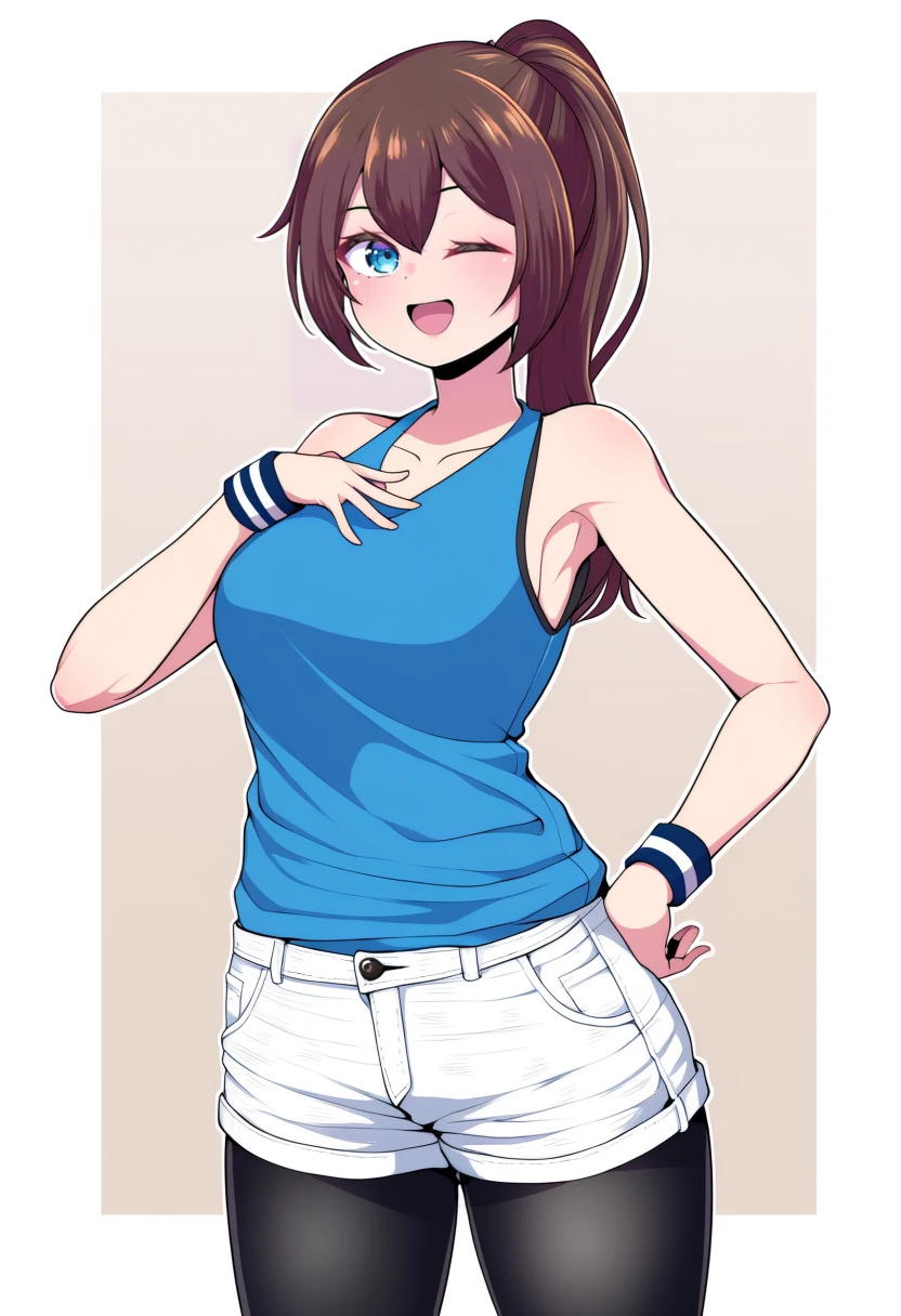 masterpiece, best quality, asuka kazama, looking at viewer, very large breasts, upper body, portrait, looking at viewer, seductive smile,put your hands behind your head, armpits, armpits visible, sweaty armpits,