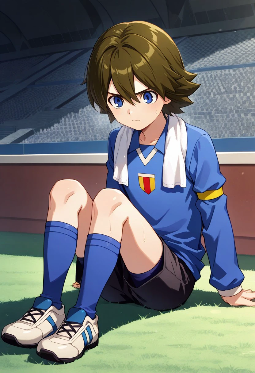 Shoyo Hinata child, hypnotized with spirals in the eyes. Shoyo Hinata taking off her sneakers revealing her feet in white socks. Shoyo Hinata in the Karasuno uniform