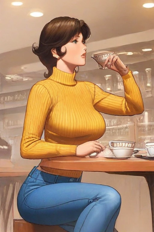masterpiece, good quality, best quality, very awa, very as2, absurdres, highres
<lora:80FantasyStyleilluLYCO:1>fantastyle, 1girl, sweater, jeans, sitting in a cafe, holding a cup of coffee