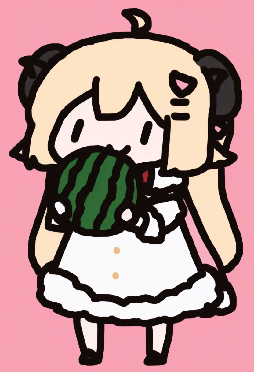 ((a sticker:1.5)))、((Chibi Chara))、((Blindfolded on the beach、Break a watermelon with a wooden sword))、sand beach、1girl in、sano、、Strongest、Chibi Chara、fullllbody、Pastel colors hair、masutepiece、top-quality、high-level image quality