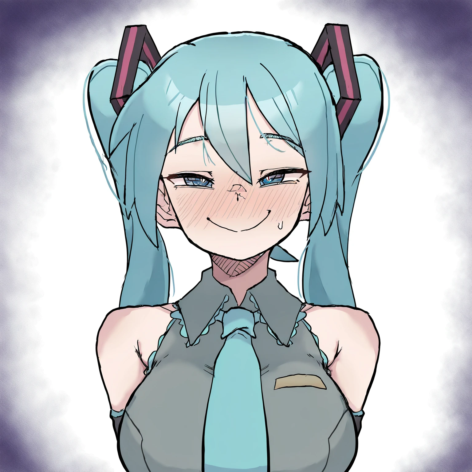 masterpiece, best quality, amazing quality, very aesthetic, absurdres, newest,
<lora:Zlixon_style_ILLUST-000006:0.95> zlix0n,
1girl, solo, hatsune miku, blue eyes, blue hair, long hair, long twintails, hair ornament,
vocaloid, large breasts, aqua necktie, aqua trim, bare shoulders, leotard,
blush, smile, looking at viewer,