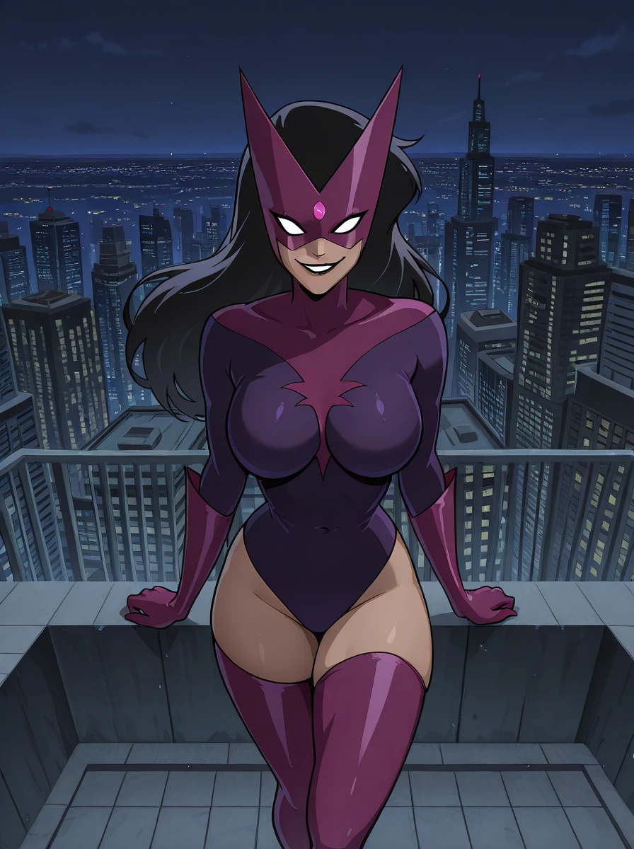 ((masterpiece,best quality)), absurdres,
<lora:Huntress_JLU:0.6>, Huntress_JLU, cape, leotard,
night sky and city lights in background, cinematic composition, dynamic pose,