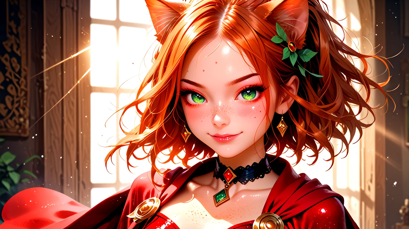 18 years old, 5 ft. tall (165 cm), and weighs 100 lbs. <lora:K1ttenPonyv2:0.6>, Kitten is a woman with long ginger hair, sparkling green eyes, freckles, and many body freckles. She also has ginger cat ears and tail. In her default Magician class, Kitten's outfit consists of a red leotard with a wrap-around garment at the waist that forms a cape, along with a hair ornament, choker, gloves, and boots. She has a closed mouth smirk,
1 girl, cute, (ite), sultry look, seductive, looking at viewer, <lora:DetailedEyes_V3:1>
(closeup:0.8),
<lora:MythP0rtr4itStyle:0.4> mythp0rt,
PonyScores7,
glistening shiny skin, sexy,
naughty, (cleft of Venus:0.7),
epic beautiful lighting, god rays, light beams, volumetric lighting, rim lighting,
masterpiece, beautiful and detailed brightness, (goosebumps:0.5), subsurface scattering, ultra realistic, textured skin, visible skin detail, skin fuzz, cute, <lora:FaeStyle:0.8>