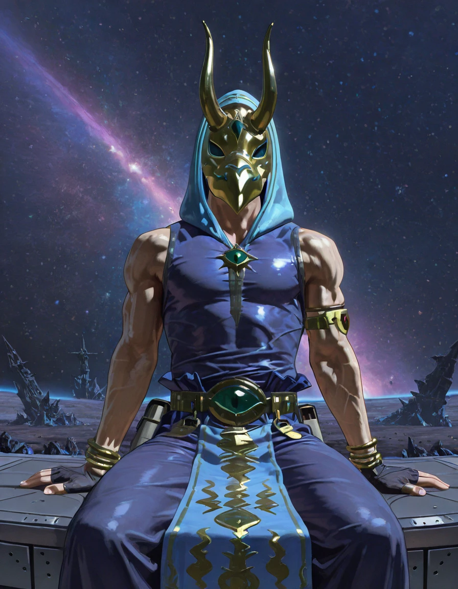surrealist sheik, whole body, Galaxy background highlights the halo in the background