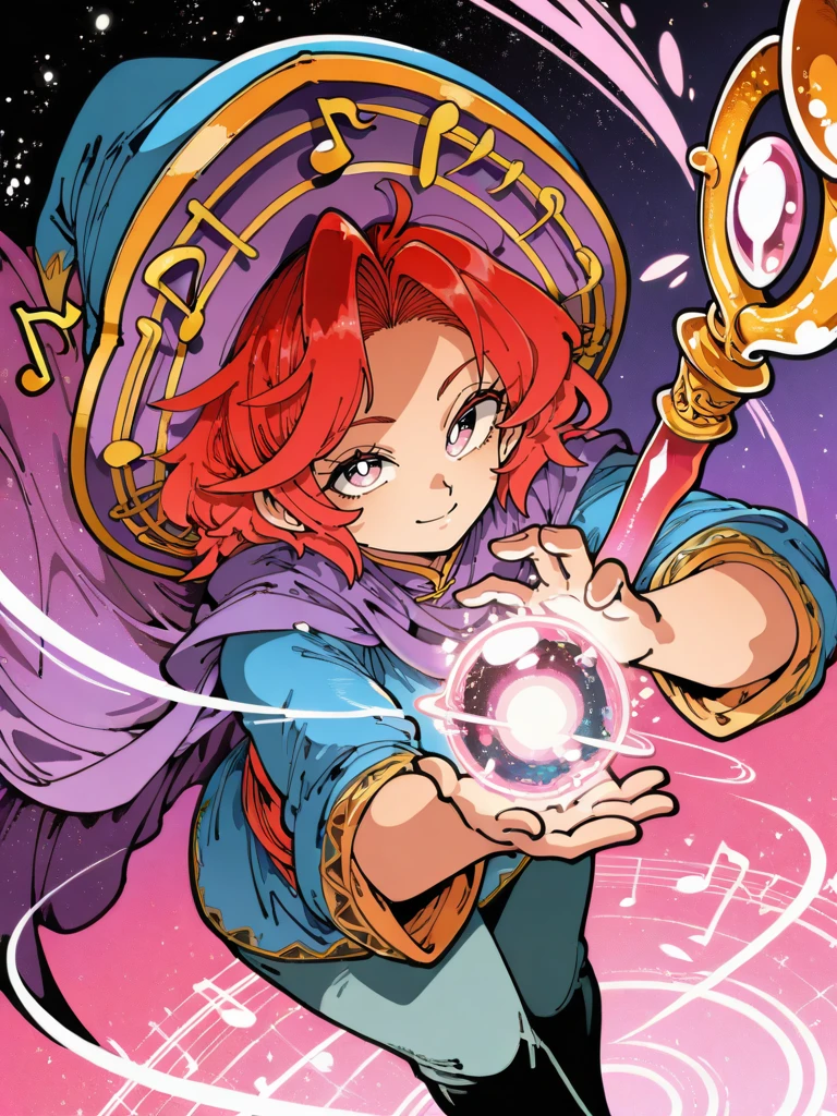 KafunXLP,,
1girl, musical note, tunic, magical staff, red hair, big hat, epic pose, light smile, bright pupils, particles around, splash art, pants, looking at viewer, cowboy shot, dynamic pose, smile, cute, wide shot, solo, dutch angle, leaning forward, magic orb in hand,
<lora:KafunXLP_style-12:1>