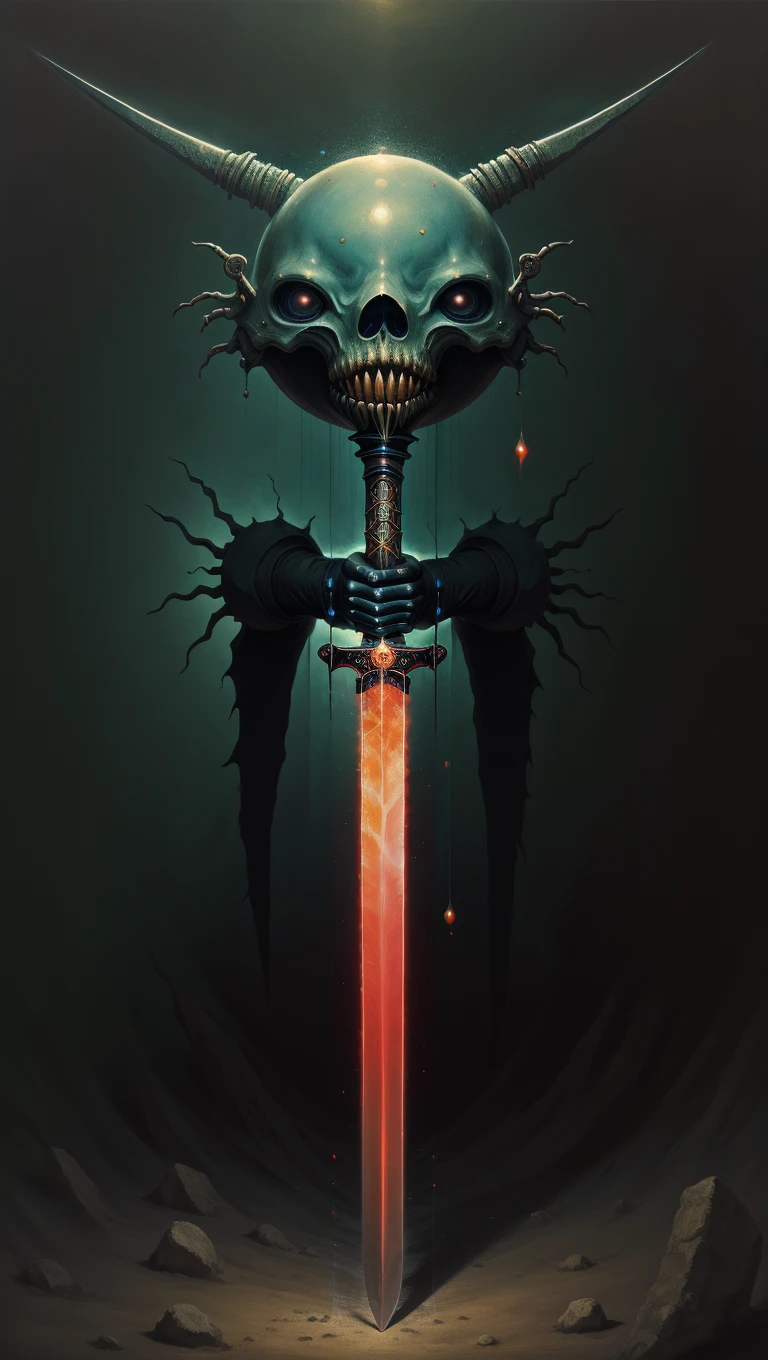 <lora:urotatoSD10:1>, ur0tat0sd10, masterpiece, best quality, newest, absurdres, highres, strange, surreal, dark sword