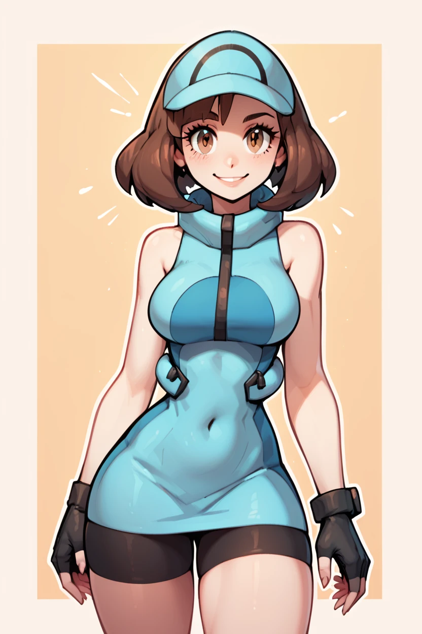 score_9, score_8_up, score_8, medium breasts, (curvy), cute, eyelashes, , zzAceSM, brown eyes, brown hair, medium hair, visor cap, fingerless gloves, sleeveless, hat, black gloves, bike shorts, blue headwear, , <lora:AceTrainerPokemonSM_PDXL:1.0>, BREAK, smile, looking at viewer, ,,, abstract background, white outline, cowboy shot, ,,, embedding:zPDXL, Expressiveh, ,,, <lora:CatalystStylePDXL:0.6>, <lora:SDXLFaeTastic2400:0.5>, <lora:Expressive_H-000001:0.4>,