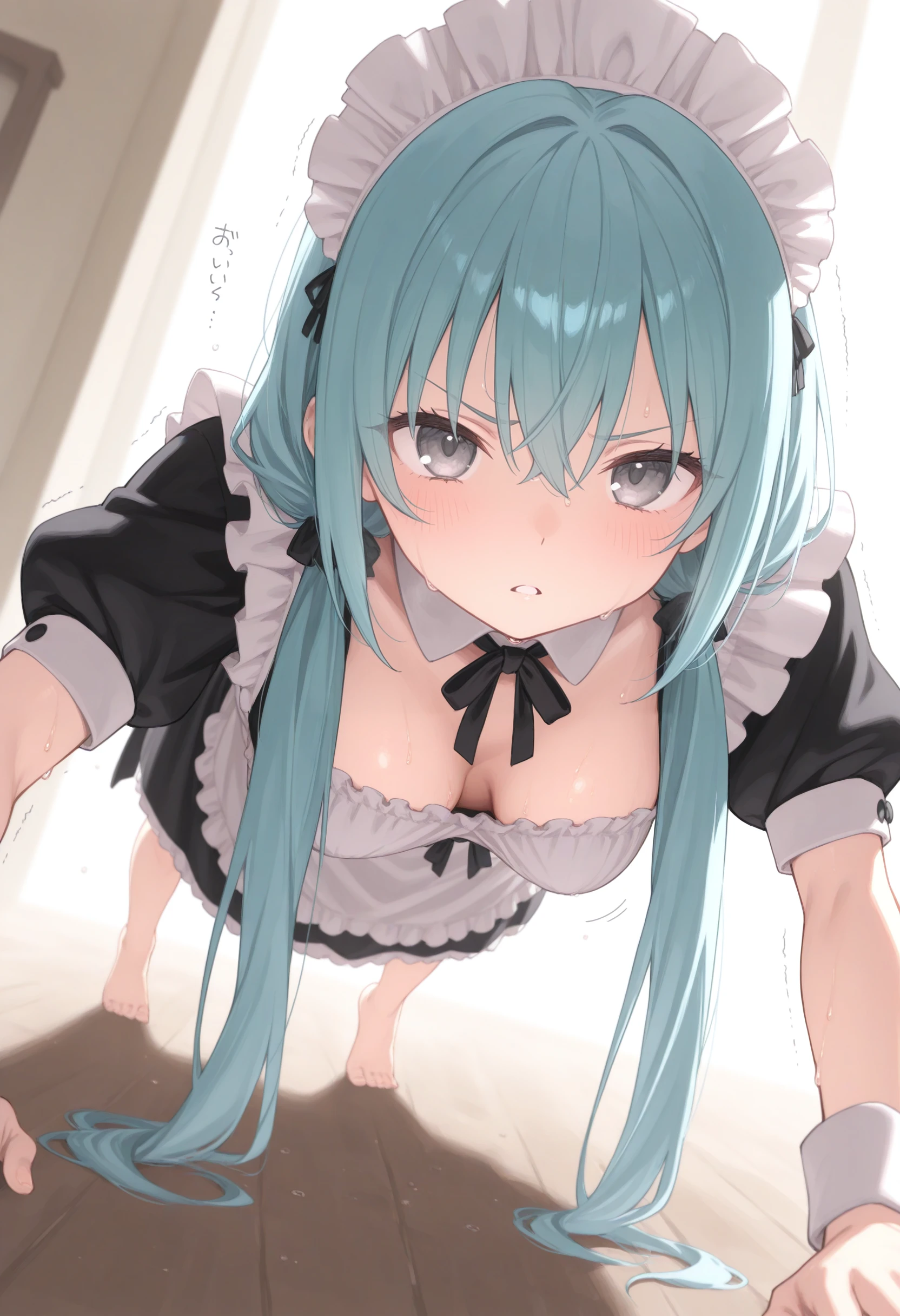 nsfw,ffm,Two Girls,On all fours,panties,penis,blowjob,Long Tongue,Nipples,Light blue hair,顔の前にペニス,Light pink hairstyles，Cat ear，Pink Eyes，light blue lolita，White socks，,Pink ribbon,Laughing with your mouth open,Best image quality,Highest quality