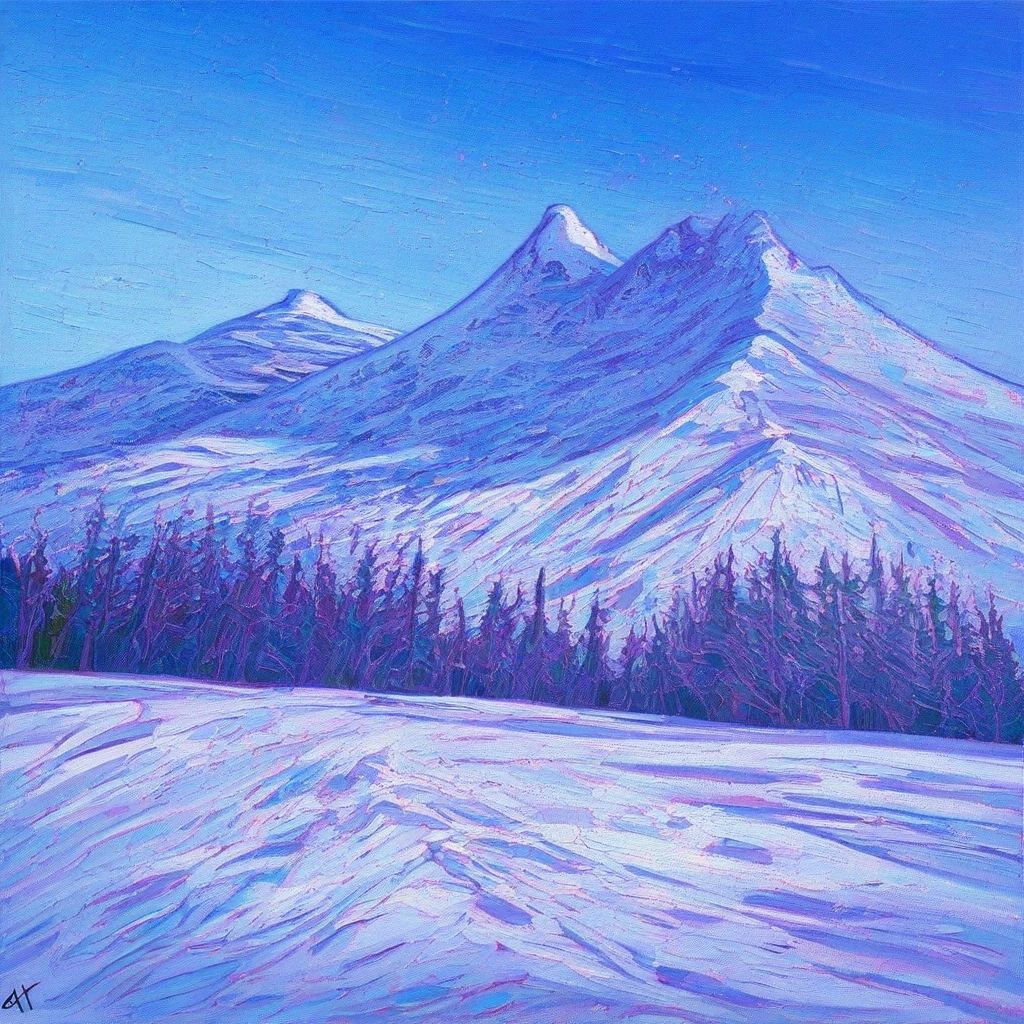 masterpiece, 1girl, psylocke, mountain, snow, winter, blue sky, tree, cherry blossom, Erin Hanson