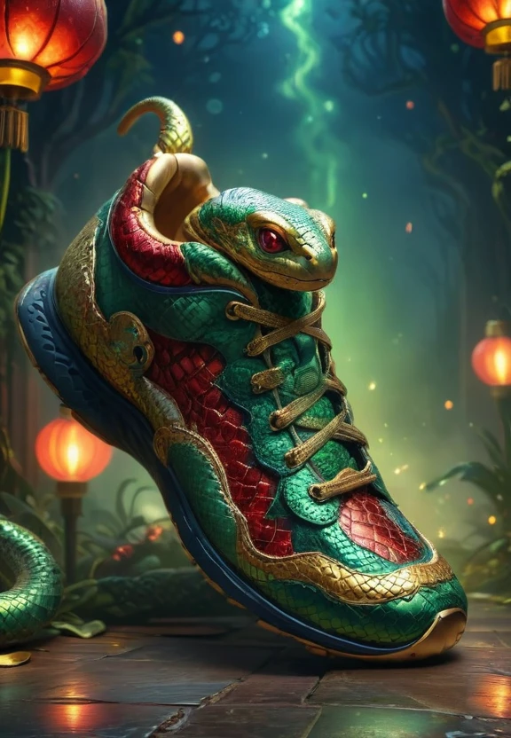 a close up of a sn4k3bug shoe, metallic scales in green, red, and gold colors, stylish shoe design, exquisite imaginative poster art, sn4k3bug embellishment, by Victorine Foot, sn4k3bug, the theme of alice in wonderland, highly detailed fantasy art, exquisite digital illustration, great digital art with details, highly detailed digital painting, surrealistic digital artwork, 3d epic illustrations,
The dark blue sky is illuminated by bright fireworks exploding in the distance, casting a festive glow.
<lora:sn4k3bug:1.05> <lora:LCMV2-PONYplus-PAseer:1> <lora:SDXLFaeTastic2400:0.35> <lora:xl_more_art-full_v1:0.35>