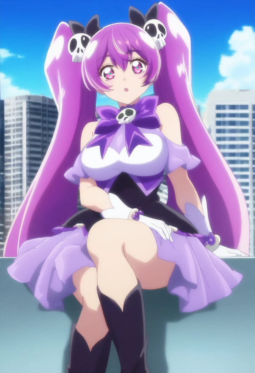 Saori Kido, Athena, long purple hair, bunnysuit, bunny ears, white bunny suit, golden details, smiling, masterpiece