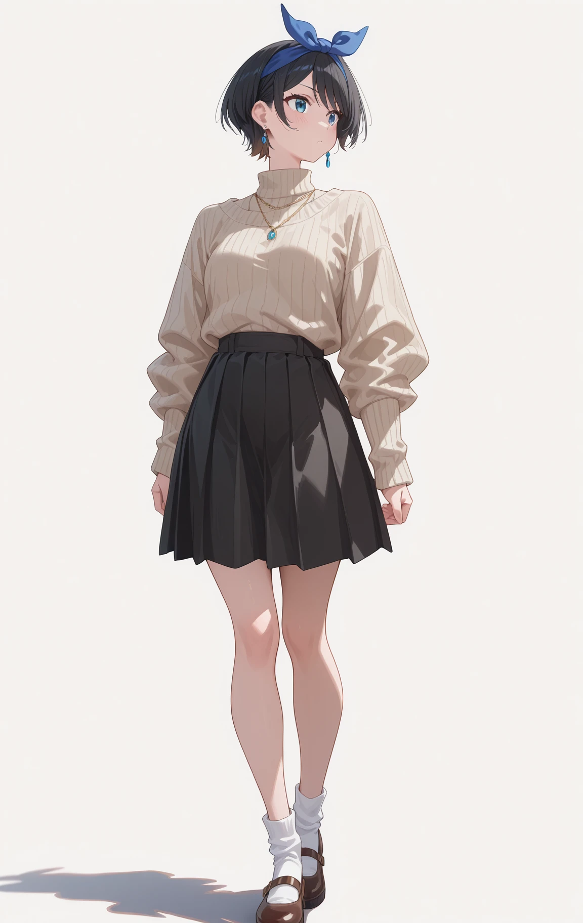 perfect quality,high quality,masterpiece,best quality,amazing quality,very aesthetic,absurdres,Cinematic Lighting,newest,Tactical use of shadow,
front view,full_shot,Raised lip snarl,
SarashinaRukaCYQL,1girl,solo,short hair,black hair,bangs,hairband,blue hairband,blue ribbon,blue eyes,jewelry,necklace,earrings,turtleneck,sweater,ribbed sweater,skirt,black skirt,pleated skirt,socks,white socks,mary janes,brown footwear,
full body,standing,covering_face,,
violet background,simple background,
<lora:ponyv4_noob1_2_adamW:0.7>,<lora:spo_sdxl_10ep_4k-data_lora_webui:0.6>,<lora:USNR STYLE_XL_loha:0.45>,<lora:illustrious_all_rated_v1:0.7>,<lora:96YOTTEA-WAI:0.8>,,<lora:SarashinaRukaCYQL:1>,