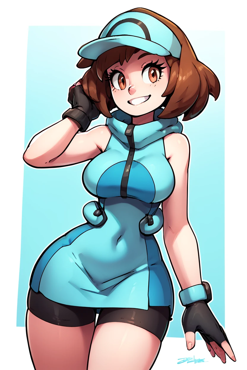 score_9, score_8_up, score_8, medium breasts, (curvy), cute, eyelashes, , zzAceSM, brown eyes, brown hair, medium hair, visor cap, fingerless gloves, sleeveless, hat, black gloves, bike shorts, blue headwear, , <lora:AceTrainerPokemonSM_PDXL:1.0>, BREAK, smile, looking at viewer, ,,, abstract background, white outline, cowboy shot, ,,, embedding:zPDXL, Expressiveh, ,,, <lora:theOtherHalfPDXL:0.8>, <lora:CatalystStylePDXL:0.6>, <lora:SDXLFaeTastic2400:0.5>, <lora:Expressive_H-000001:0.4>,