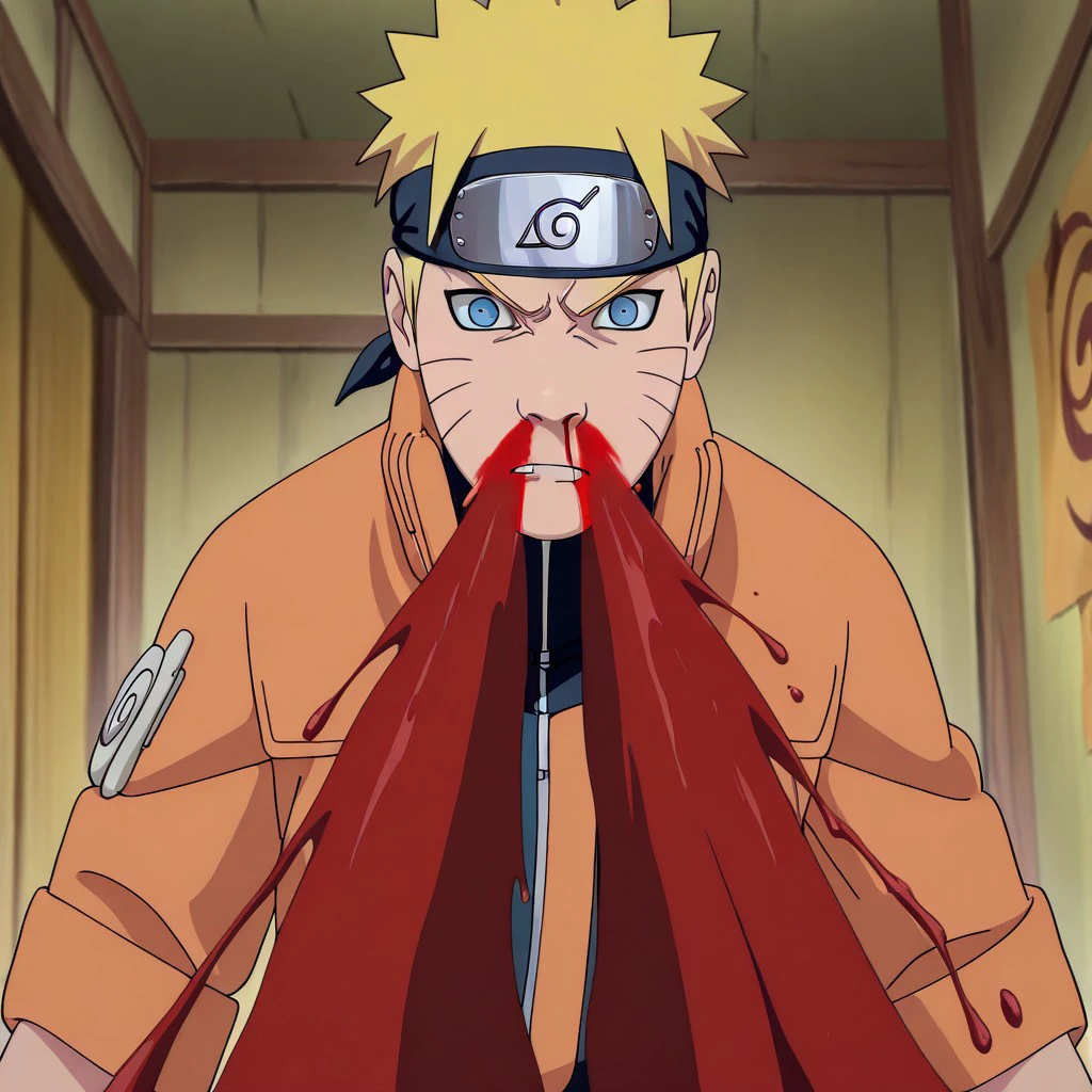 masterpiece, best quality, newest, absurdres, highres, anime, anime style, solo, solo focus, ExcessiveAnimeNosebleed-ILV1.0, nose bleed, bleed, excessive nose bleed, blood, nosebleed, 1boy, uzumaki_naruto \(naruto\), blonde hair, spiky hair,