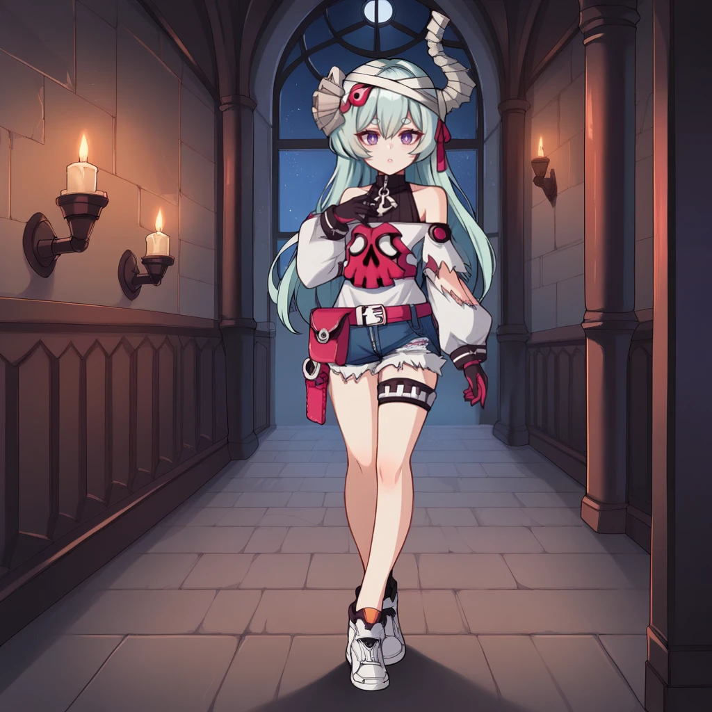 (highest quality, High resolution, perfect pixel, Depth of the bounds written, 4k, beautiful anime girl),
perfect body,
1 Chibi character,
diabellestarr,
mask, dress, hood up, detached sleeves, single glove, red pantyhose, boots, earrings, cleavage