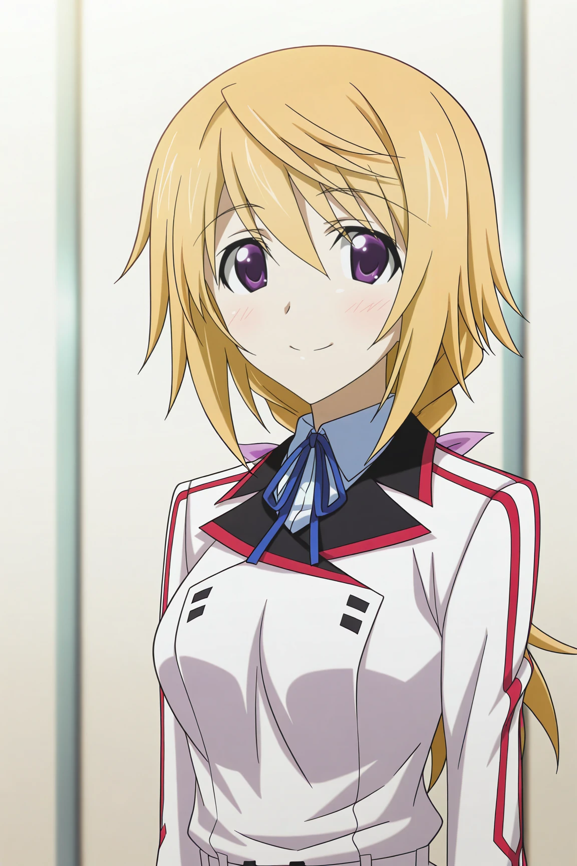 masterpiece, best quality, absurdres, highres, source anime, very aesthetic, BREAK, anime coloring, anime screencap,
<lora:charlotte_dunois_v3-illustrious:1>,1girl, charlotte dunois, infinite stratos, blonde hair, purple eyes,
infinite stratos academy school uniform,
BREAK, looking at viewer, smile, (portrait:0.6), upper body,
BREAK,