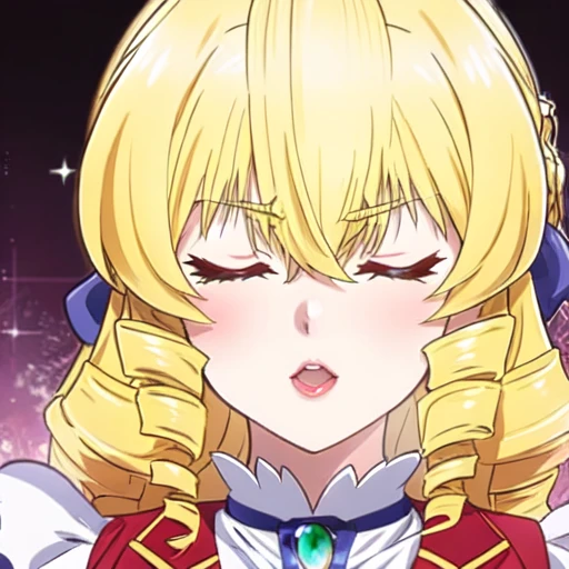 1girl, anime girl,((<lora:AkuyakuReijouTenseiOjisan_AuvergneGrace_realcartoonAnime_Lora:0.9>)), Auvergne Grace, blonde hair, High quality, <lora:covering_eyes:1>, covering eyes, open mouth, ahegao