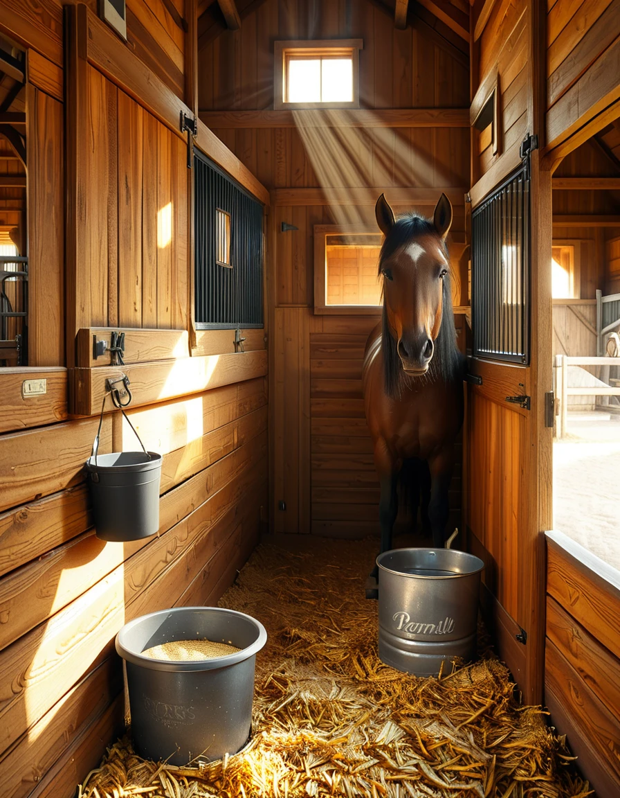 looking at viewer,A woman,straight long black hair, standing inside a rustic horse stall,h0rs3 st4ll, wearing a dusty and slightly worn denim work overall. She has a focused expression on her face.The light filtering in through the wooden slats of the barn creates a warm, golden glow, highlighting small specks of dust floating in the air. In the background, the stall walls are made of aged wooden planks, and a horseâs head can be faintly seen peeking through the open top of the adjacent stall. The atmosphere is earthy and authentic, emphasizing rural farm life. The style is realistic with high attention to detail, natural lighting, and a cozy, slightly nostalgic tone.<lora:SDXLFaeTastic2400:0.4> <lora:extremely_detailed:0.4> extremely detailed, <lora:h0rs3_st4ll:1>, Masterpiece,best quality,hi res,8k,hi res,8k,award winning,(sharp focus, intricate, highly detailed),