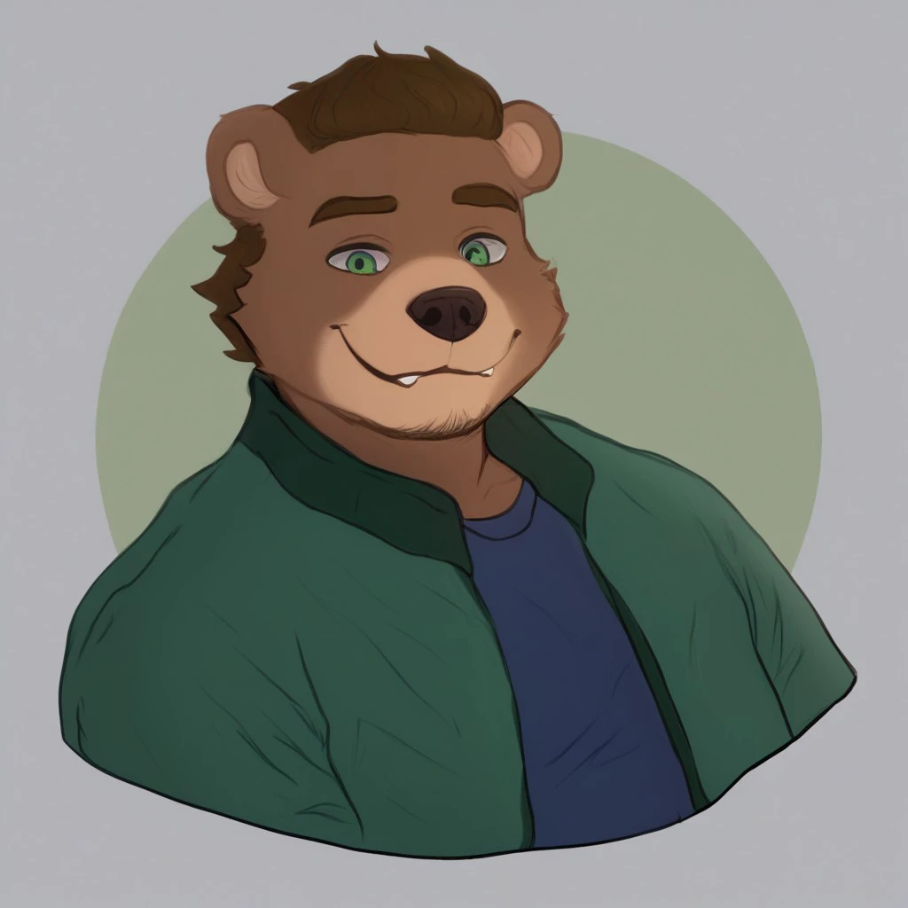 brown bara bear fursona in winter clothes eating a juicy apple pie, masterpiece, newest, safe, (male, masterpiece), best quality, expressive eyes, perfect face, ((hairstyle backwards)), (blue tshirt, green field jacket, blue jeans, brown mountain boots), ((bear fursona, bear)), ((short length hair, combed back hairstyle, combed back)), brown haired, brown skin, black shirt, fursona, furry, adult young, green eyes, male, bare forehead, no pompadour, big elbrows, little bit chubby, no beard, detailed eyes, smiling, chin beard, solo male, detailed, dbearian, bearian25,
detailed background, highly detailed,
score_9_up,score_8_up,score_7_up,score_6_up