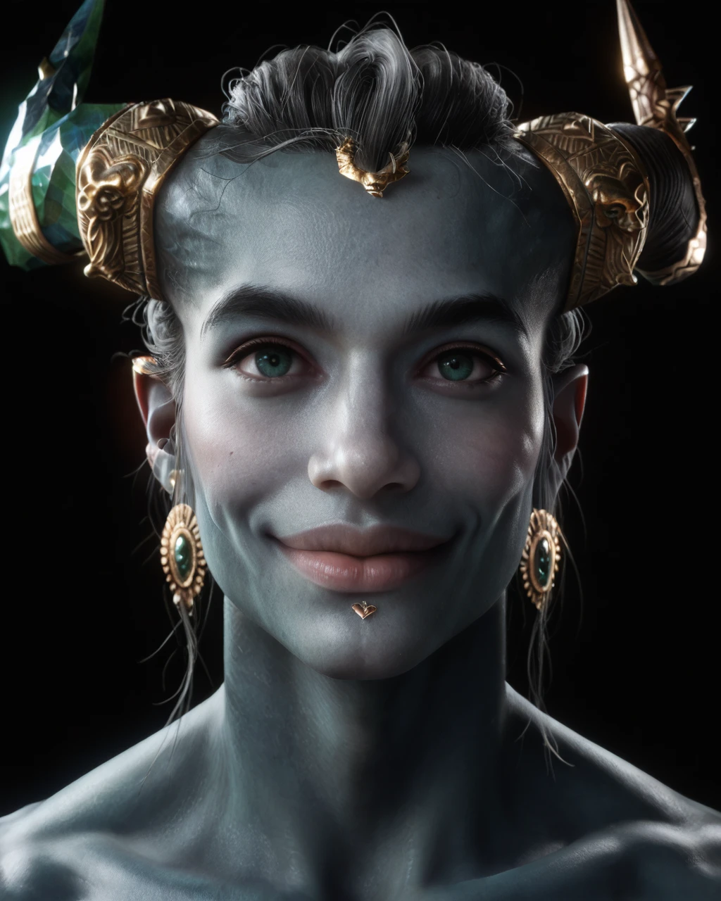 score_9, score_8_up, score_7_up, intricate details, rating_questionable, high resolution, detailed face,
<lora:CALM_PonyXL_4image_125steps:0.7>, calm style, source_cartoon, source_western
<lora:Taash:0.8>,
1girl(Taa5h, teal eyes, blue-grey skin, broad shoulders, muscular, solo, naked, vagina, pubic hair,
face focus, portrait,
looking at viewer, slight smile),
partial side view, black background,
<lora:ral-chrosc-clr:0.5>, ral-chrosc-clr,
<lora:Expressive_H:0.5>, Expressiveh,
<lora:xl_more_art-full_v1:0.3>,
<lora:add-detail-xl:0.3>