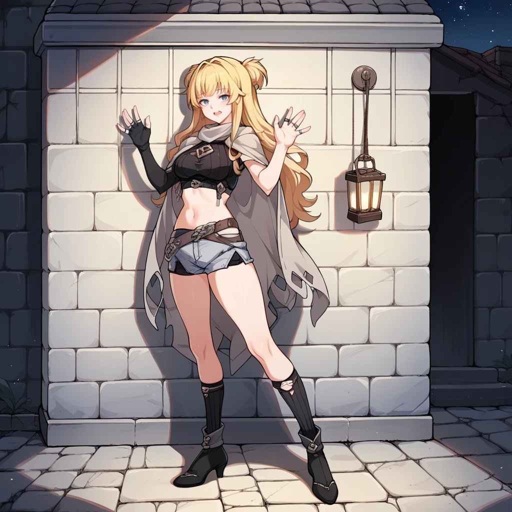 score_9, score_8_up, score_7_up, score_6_up, score_5_up, score_4_up, source_anime, 1woman, worth, pink hair, long hair, white eyes, w-w-chain, shackles , crossed arms, messy hair, black bikini, shorts, brown thigh high boots, night, candles, dungeon, best quality, best res, 4K UHD,