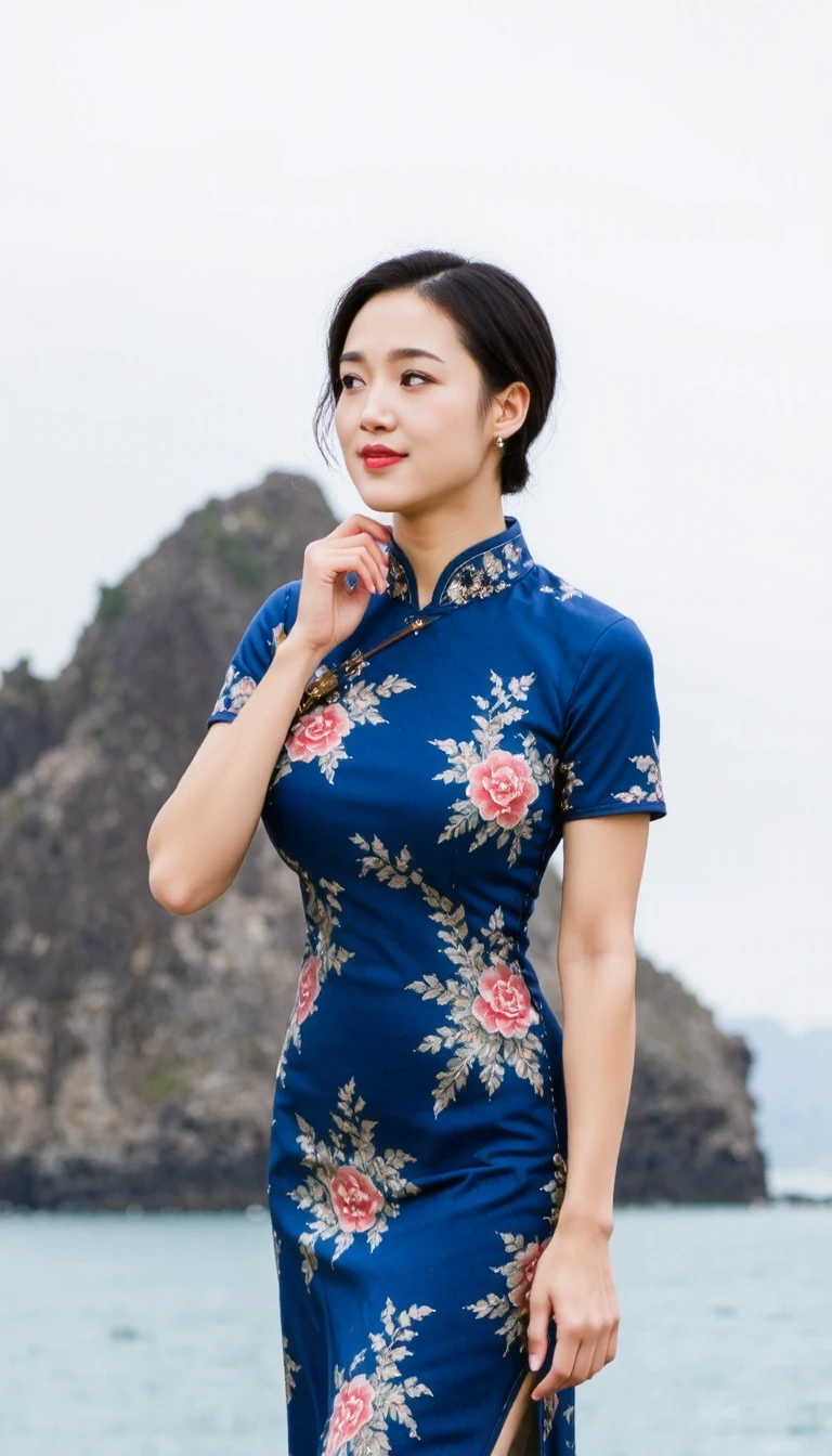 (text "buzz me please" in sky:1.2),20yo beautiful chinese cute girl with blushing and female orgasm,the sidelight outlines her sexy body curves,(the ultimate thin waist:1.3),,she wearing blue cheongsam with floral print,china dress,qipao,--,,--,outdoors,sea,huge wave,lighting,raining,water drop,hurricane,vortex,,<lora:cheongsam_f1_rank4_bf16:1>,<lora:BustyWomen-v3:0.7>,<lora:Flux_My_Wife:1>