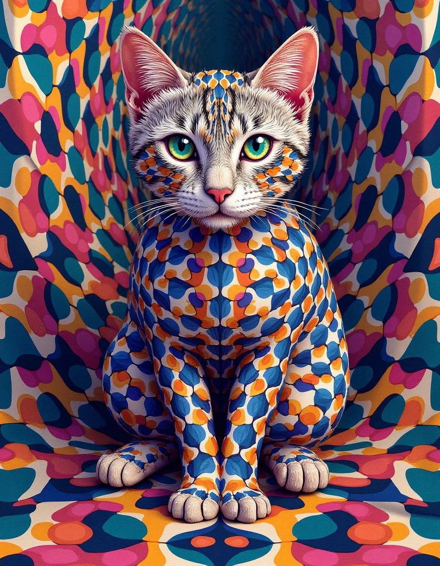 ultra hd photo,cat optical illusion paper colorful art like solo leveling crazy lots of things around wierd world
<lora:FLUX.1-Turbo-Alpha:1> <lora:fluxillusion:1>